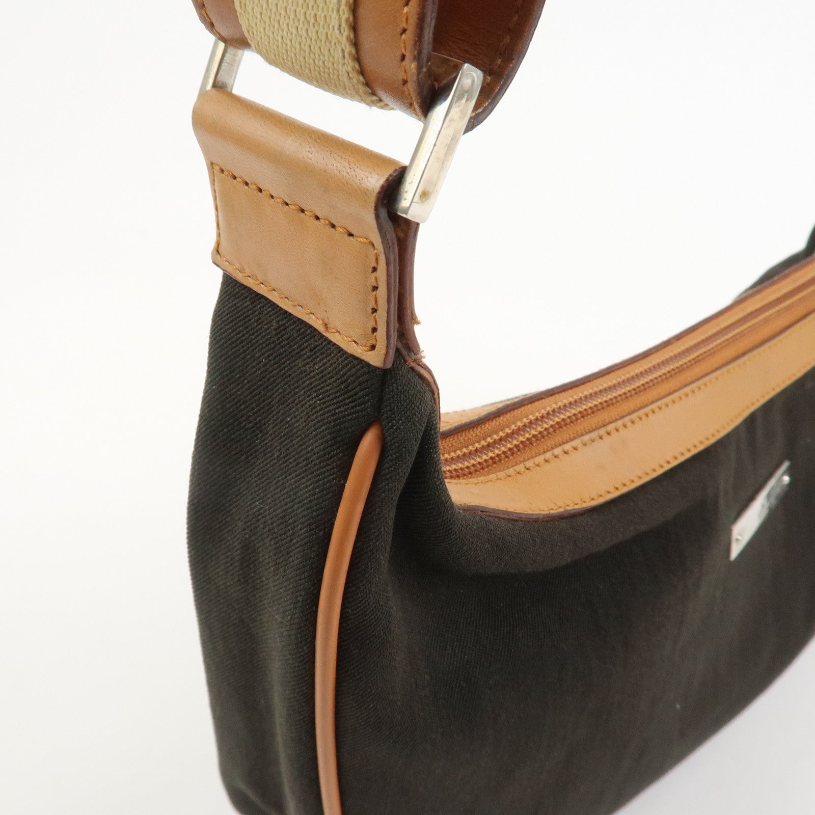 GUCCI Canvas Leather Shoulder Bag Hand Bag Dark Brown 019・0460