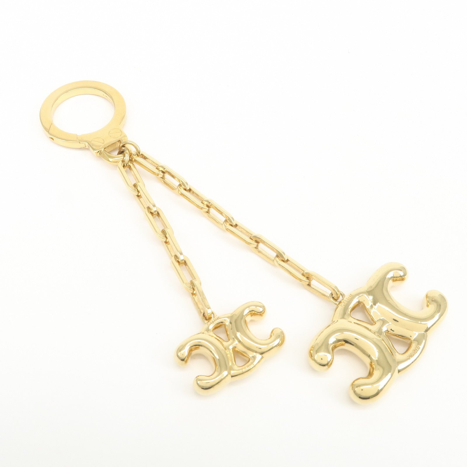CELINE Triomphe Metal Bag Charm Key Holder Key Charm Gold