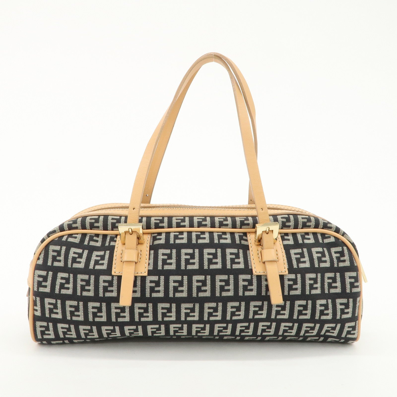 FENDI Zucchino Canvas Leather Mini Boston Bag Hand Bag Black 8BL007