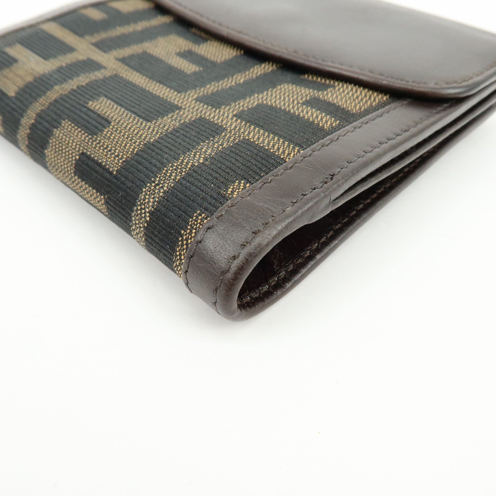 FENDI Zucca Canvas Leather Bi-fold Wallet Brown Black 01695