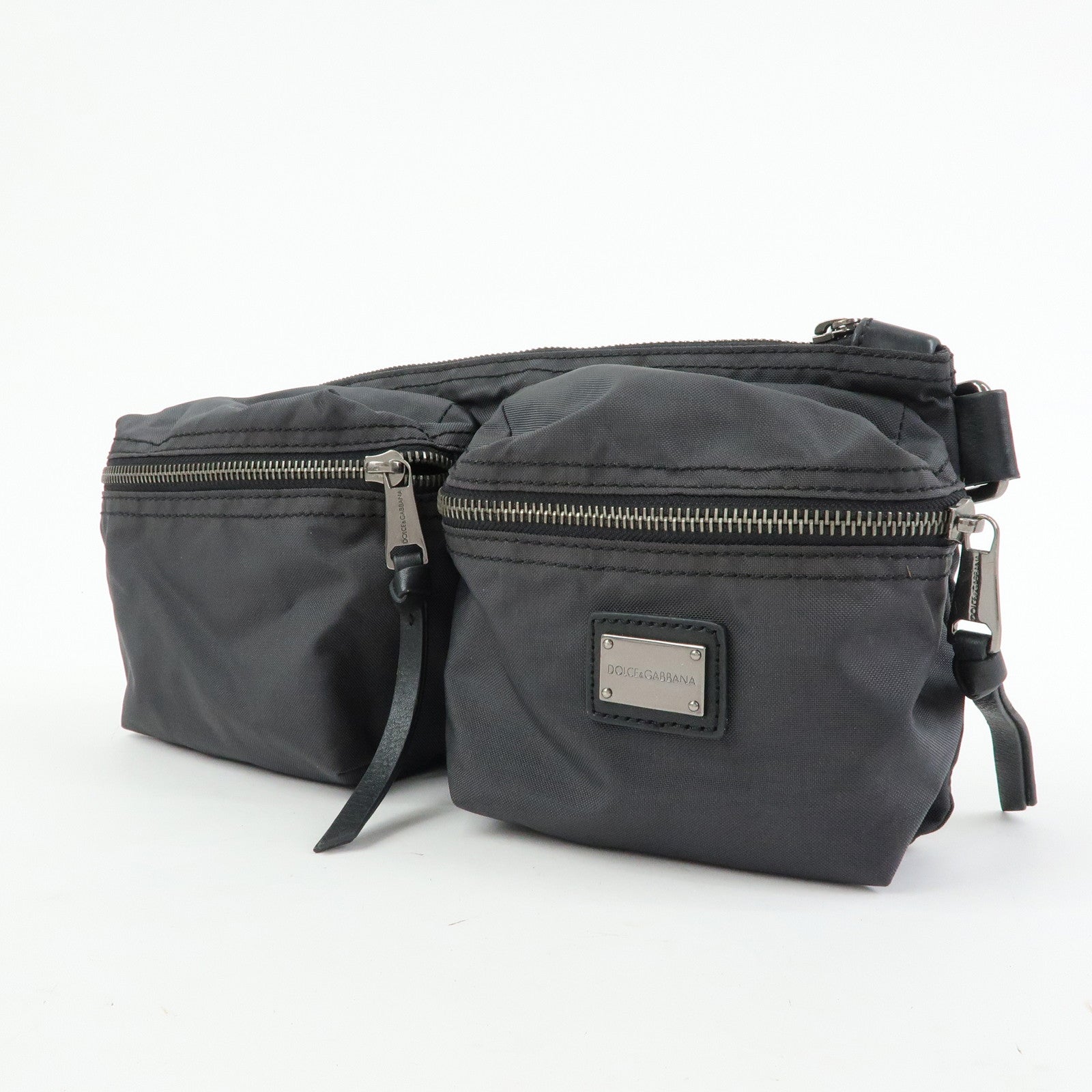 Dolce & Gabbana Nylon Leather Waist Bag Body Bag Black