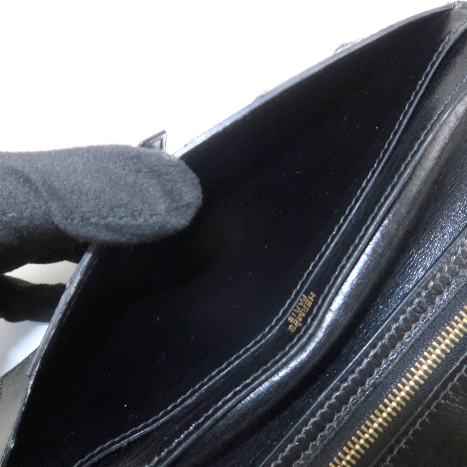 HERMES Bearn Classic Box Calf □E Stamped Bi-Fold Long Wallet Black