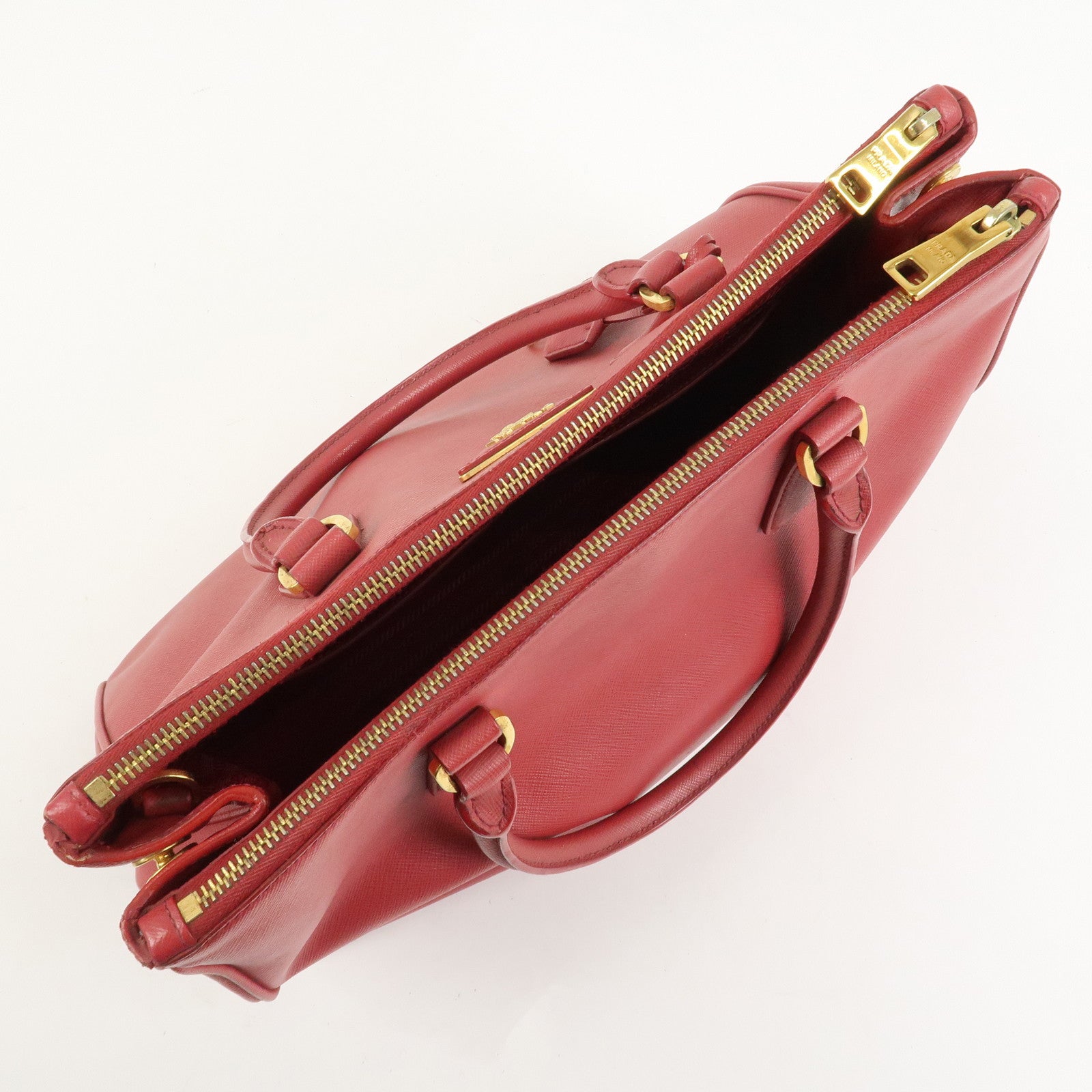 PRADA Triangle Logo Galleria Saffiano Leather 2Way Bag Red BN2274