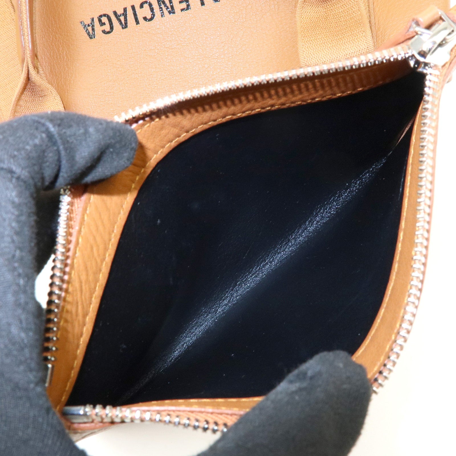 BALENCIAGA Navy Cabas Small Leather Tote Bag Hand Bag Brown 339933