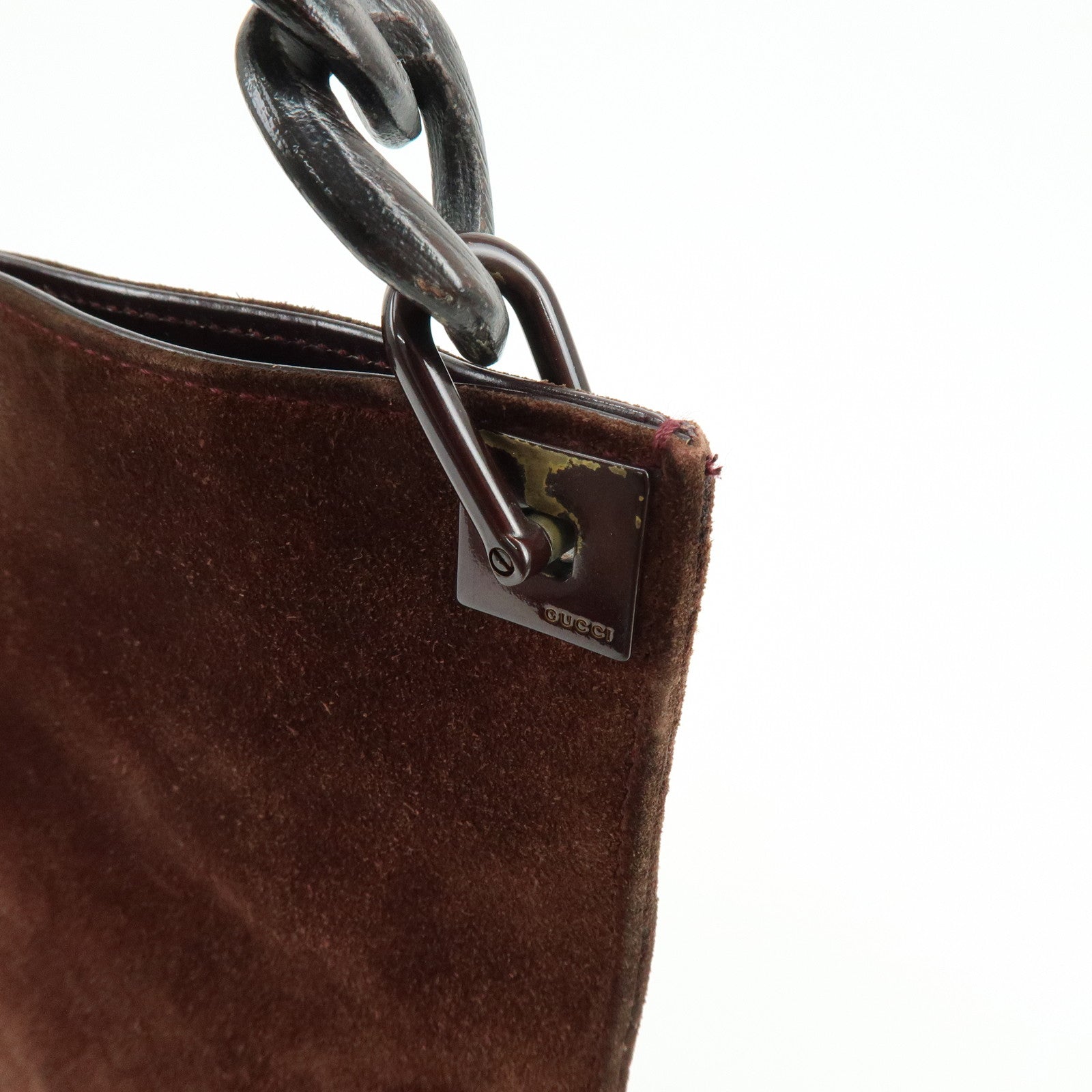 GUCCI Suede Wood Shoulder Bag Crossbody Bag Brown 002・1705