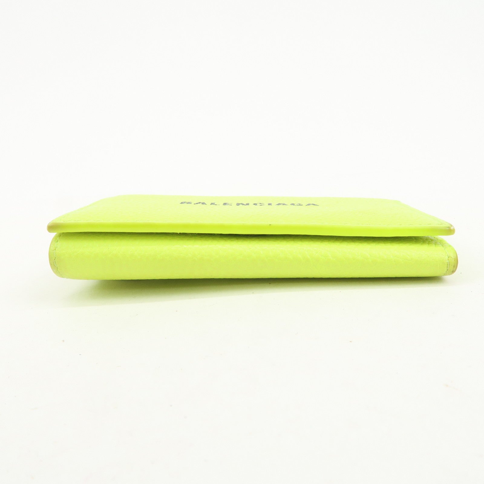 BALENCIAGA Logo Leather Key Case Key Holder Neon Yellow