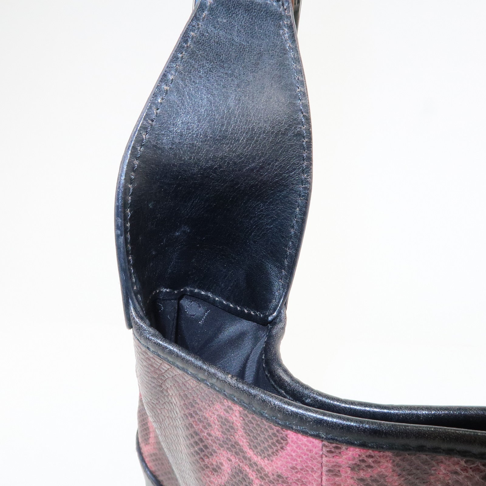 GUCCI Jackie Leather Python Shoulder Bag Black Pink 001.3306.3444 Used