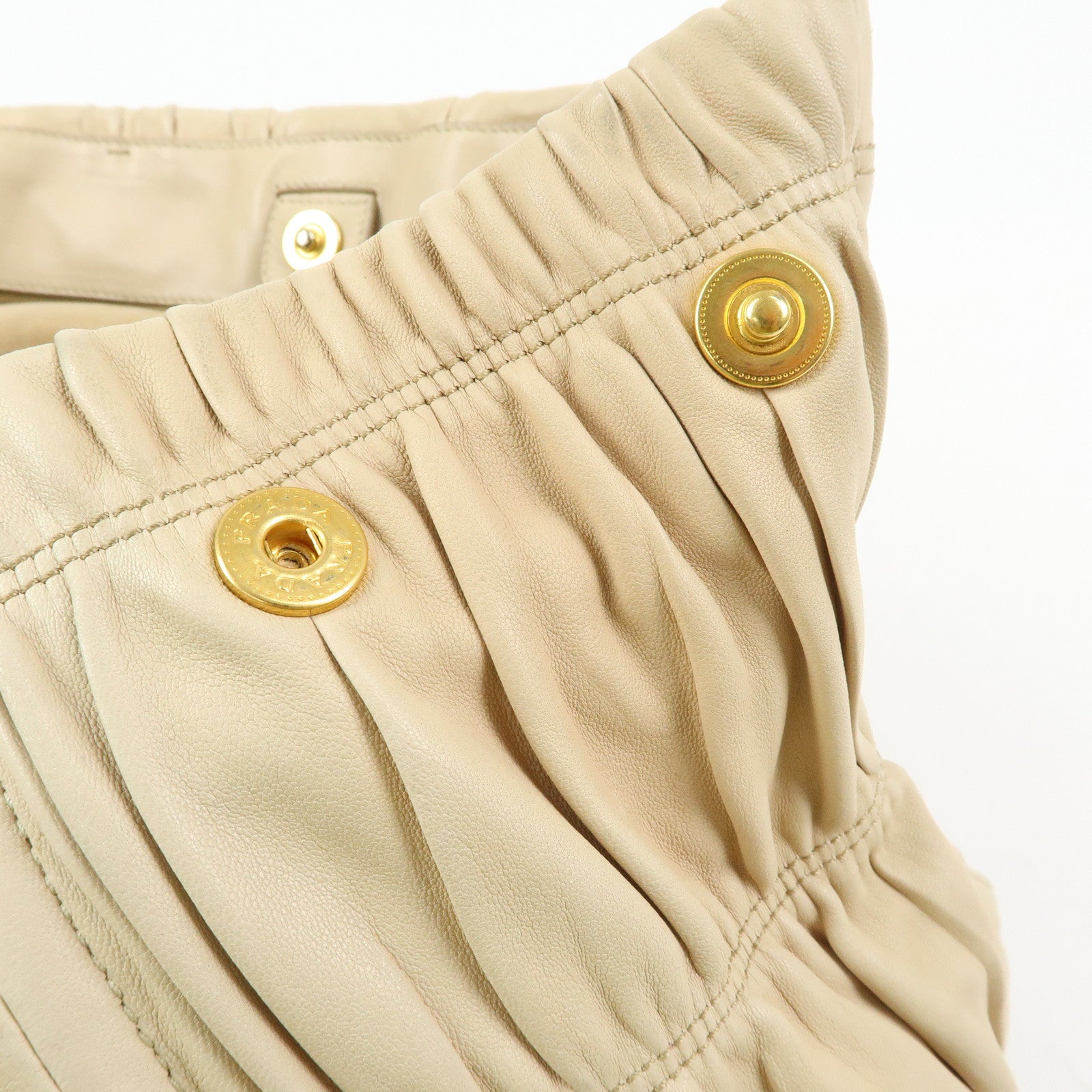 PRADA Logo Gathered Leather 2Way Hand Bag Shoulder Bag Beige BN1924