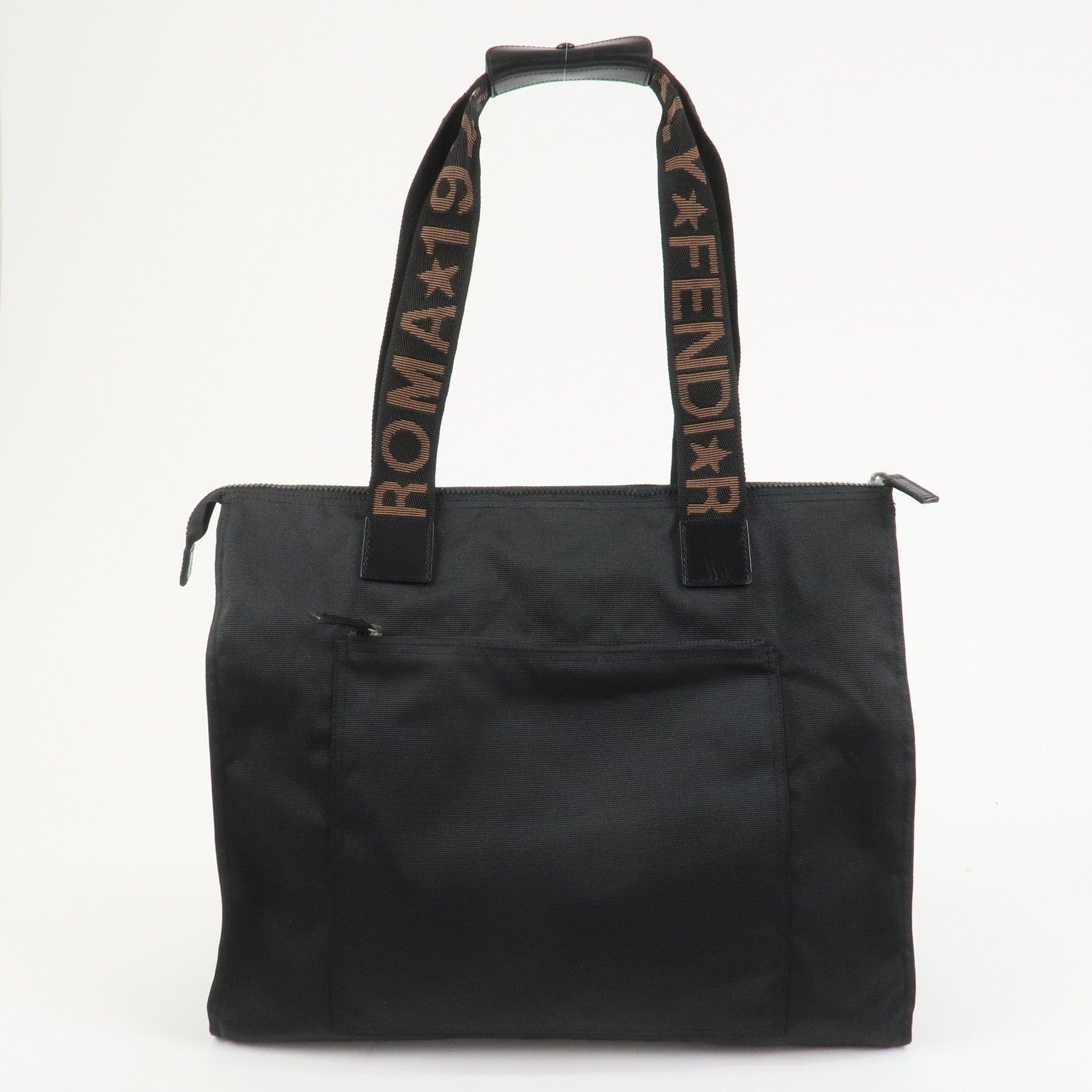 FENDI Nylon Leather Tote Bag Boston Bag Black 26680