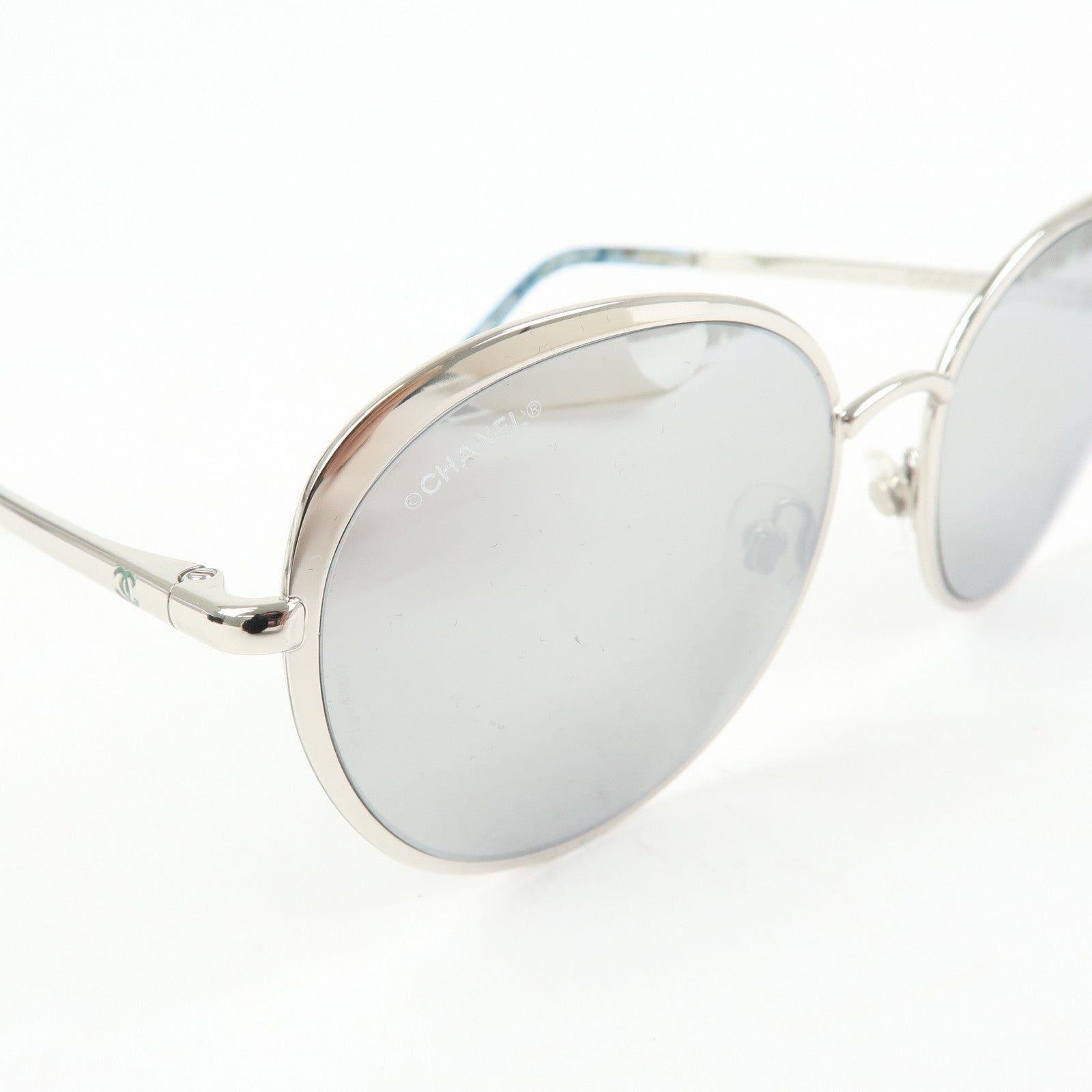 CHANEL Plastic Boston MirrorLens Sunglasses 55□18 Silver Green 4206