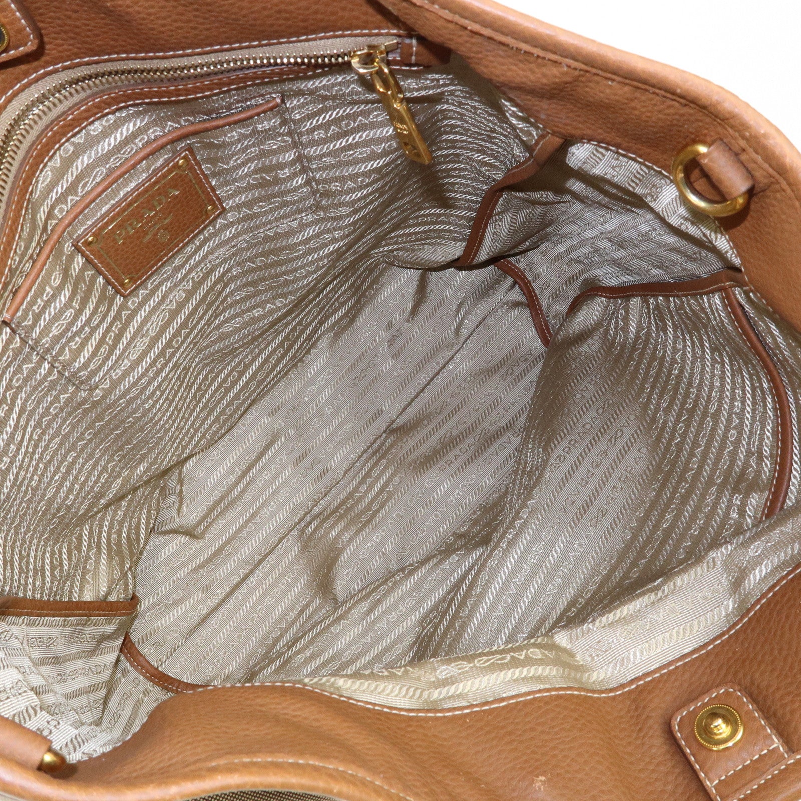 PRADA Triangle Logo Jacquard Leather 2Way Bag Hand Bag Brown