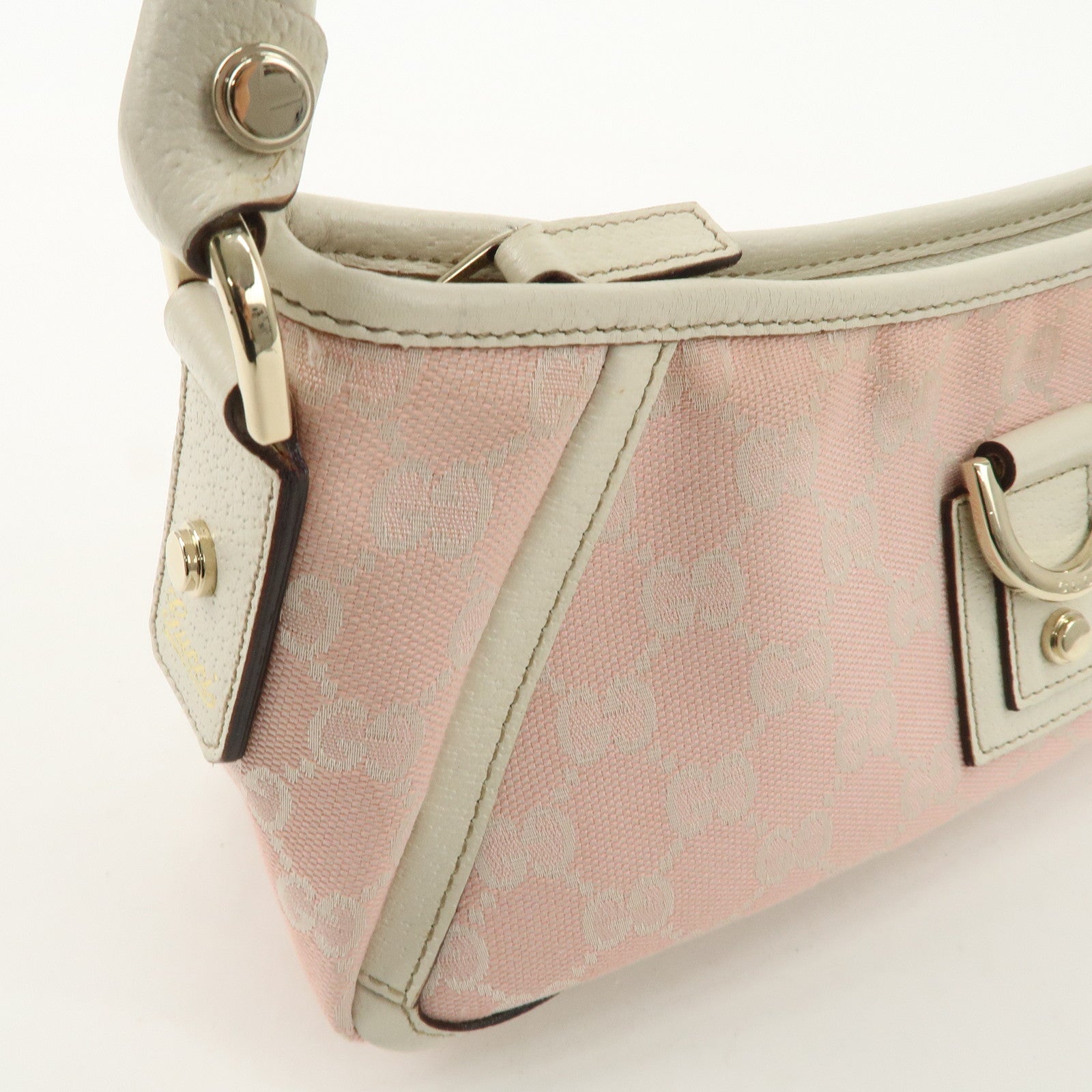 GUCCI Abbey GG Canvas Leather One Shoulder Bag Pink White 130939 Used