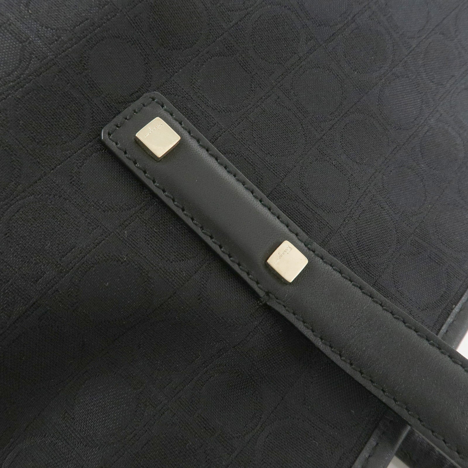 Ferragamo Gancini Canvas Leather Tote Bag Black AAU-21-2812