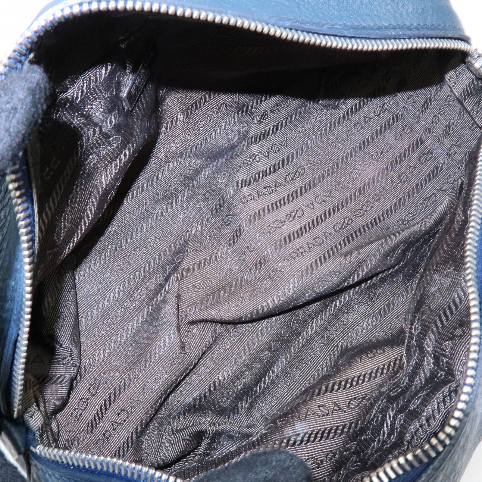 PRADA Triangle Logo Leather Cosmetic Pouch Accessory Pouch Navy