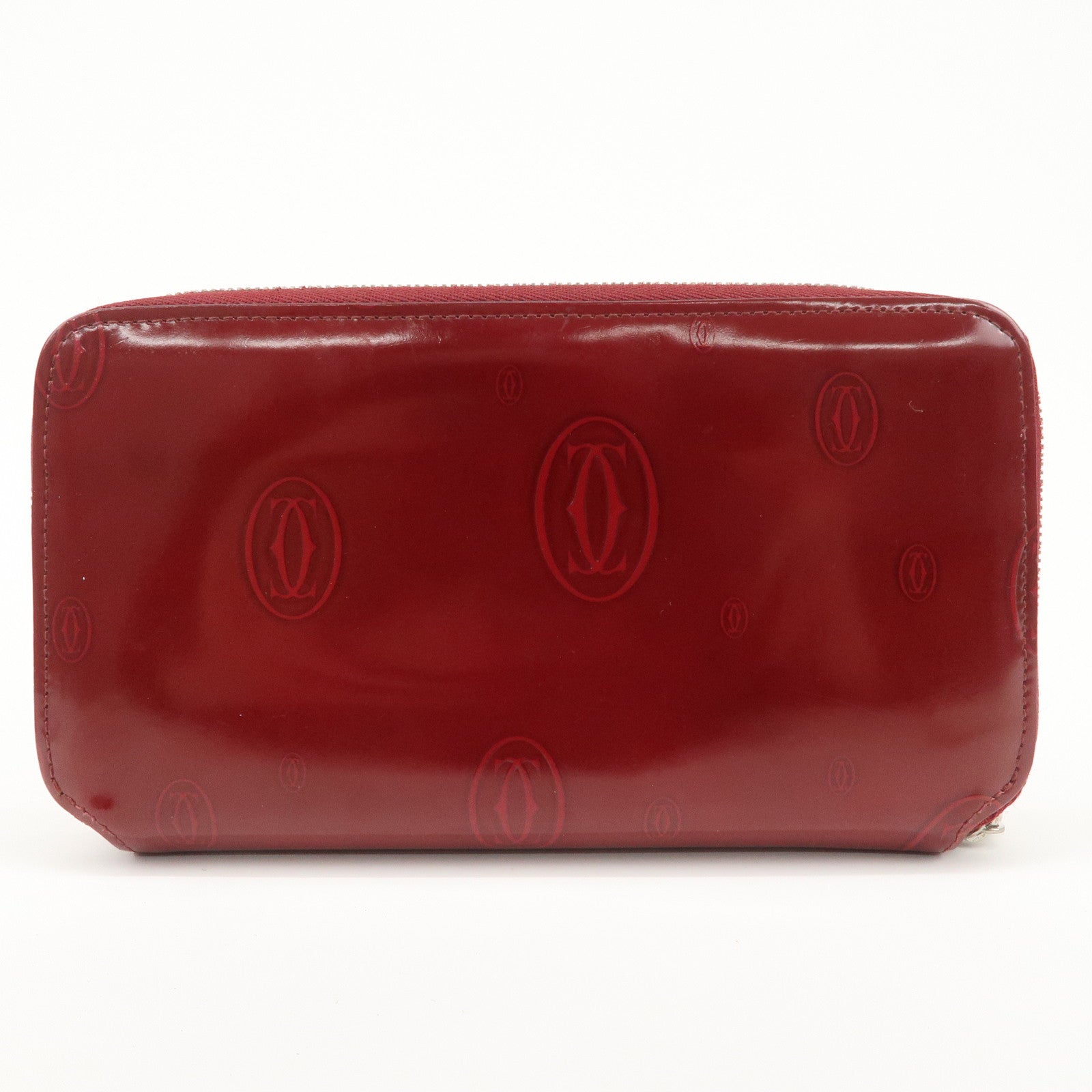 Cartier 2C Patent Leather Round Zippy Long Wallet Bordeaux Used