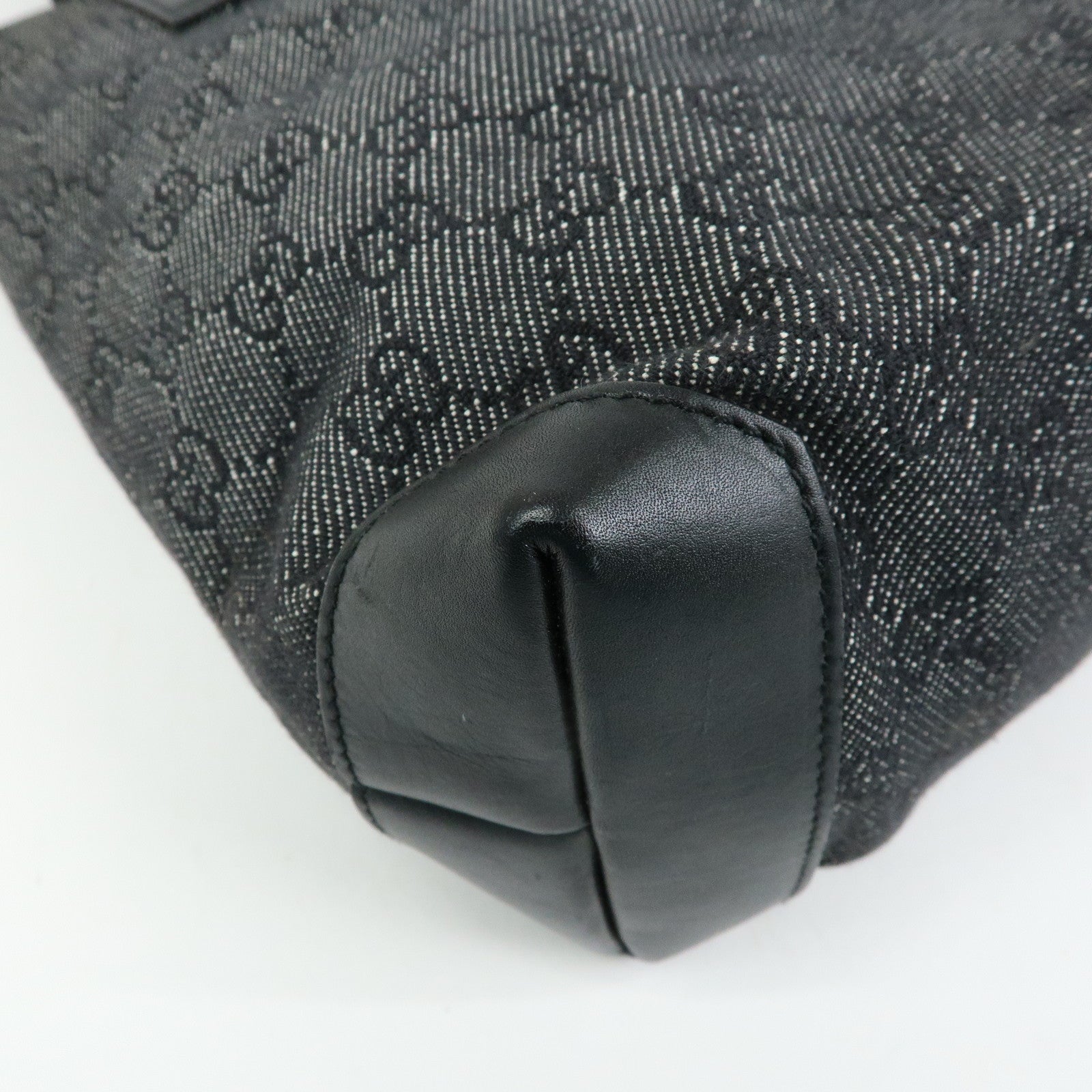 GUCCI GG Denim Leather Tote Bag Shoulder Bag Black 28893