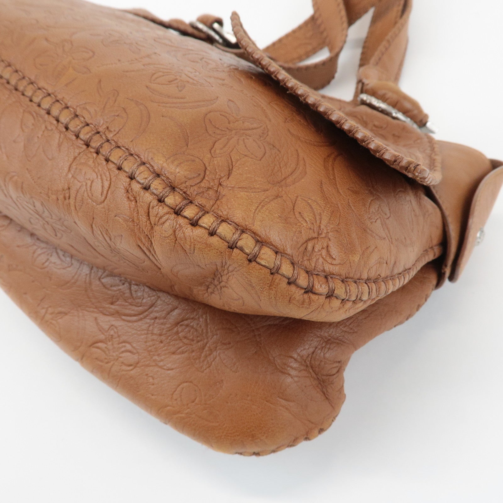 Ferragamo Ganchini Leather Shoulder Bag Hand Bag Brown Used