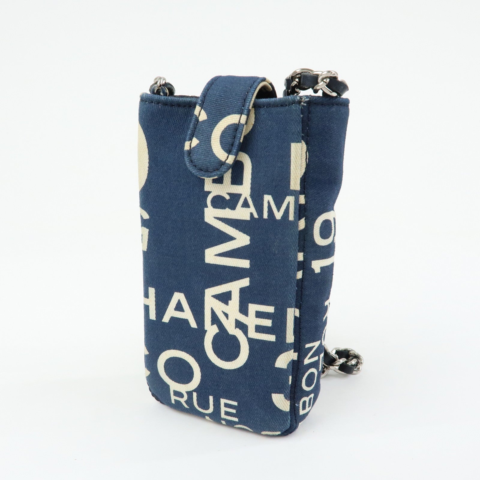 CHANEL By Sea Canvas Cell Phone Chain Shoulder Bag Navy