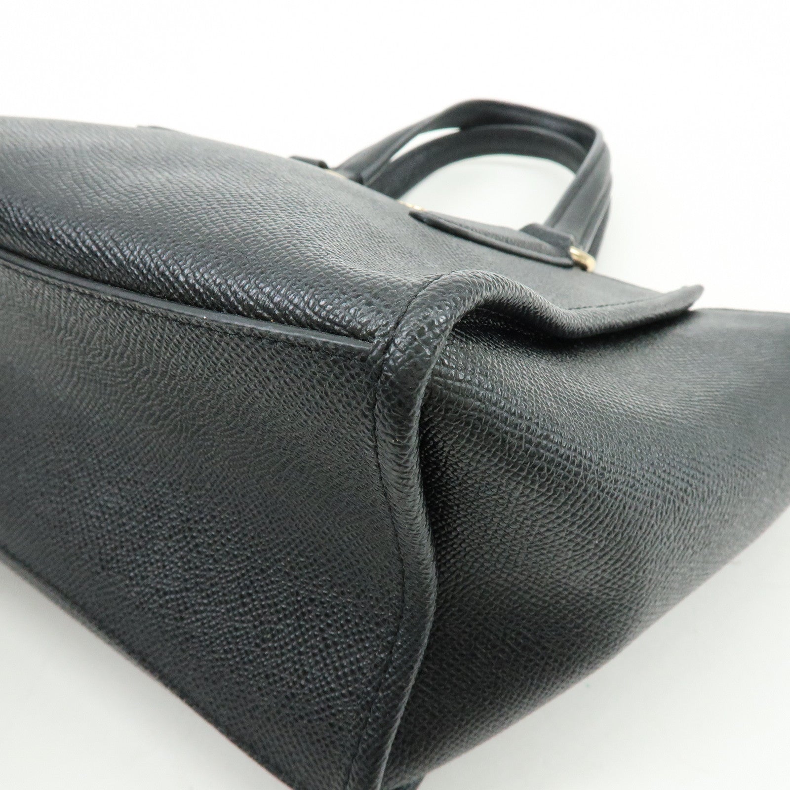 COACH Logo Leather Hand Bag Tote Bag Shouder Bag Black