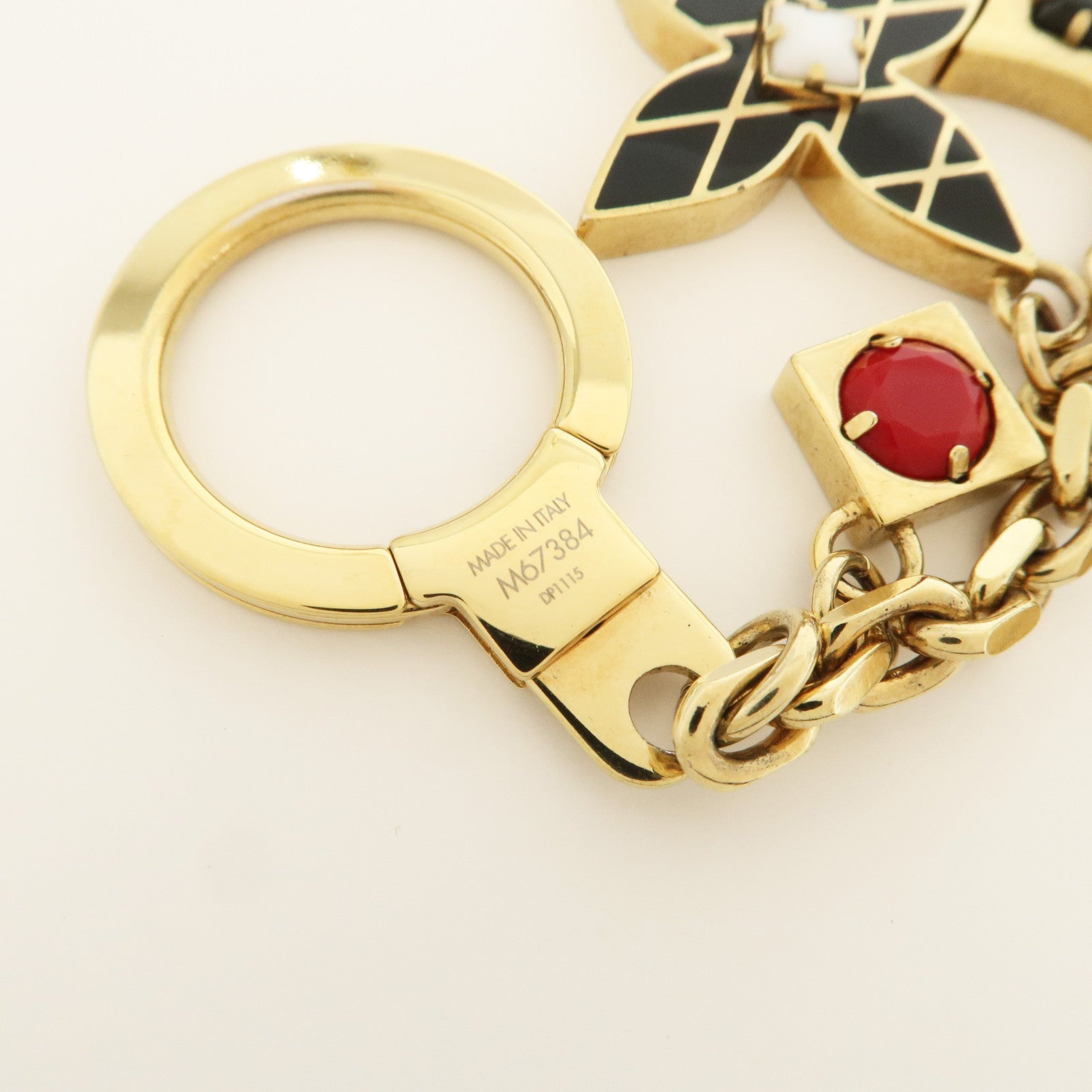 Louis Vuitton Malletage Flowers GP Metal Key Ring Black Gold M67384