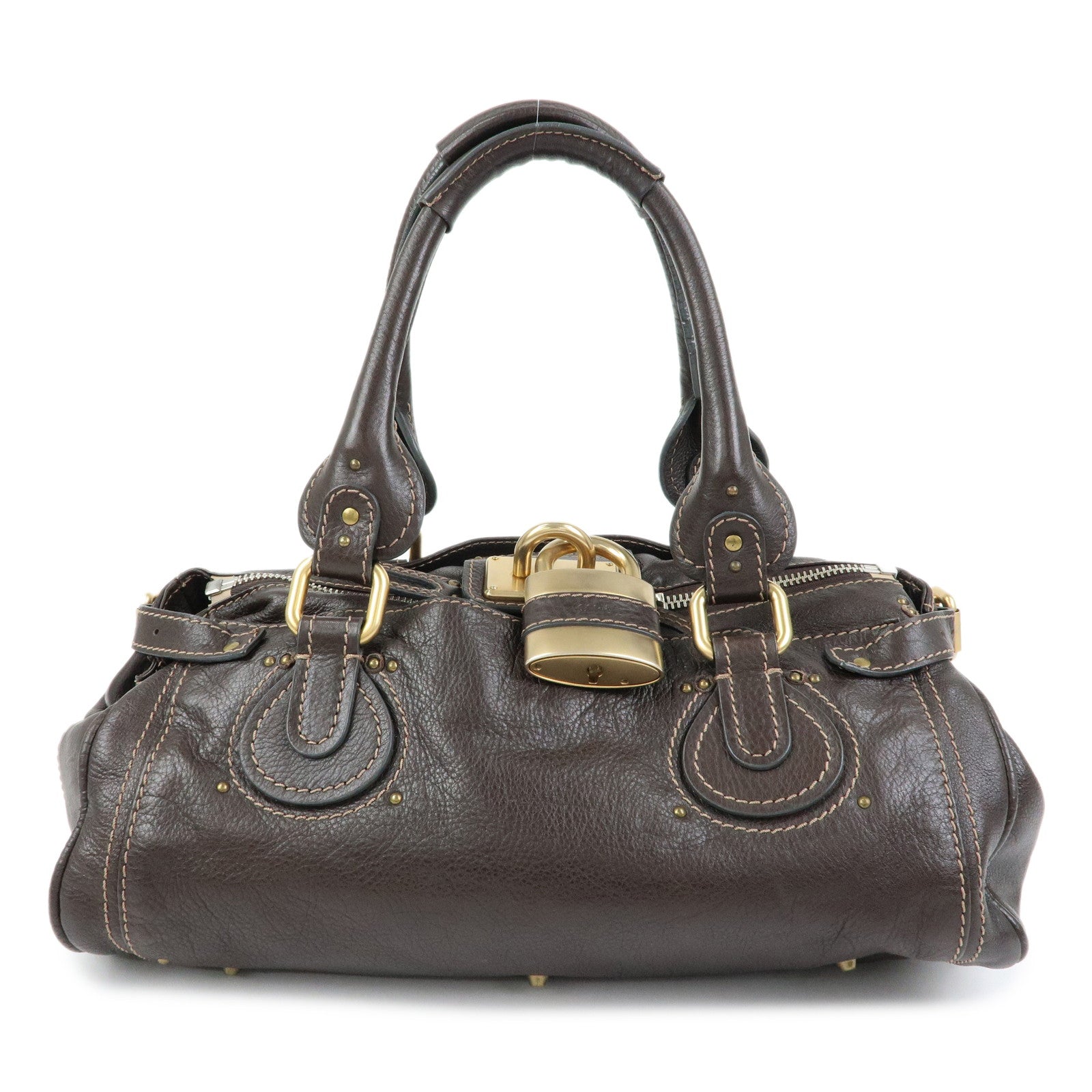 Chloe Paddington Leather Boston Bag Hand Bag Medium Dark Brown