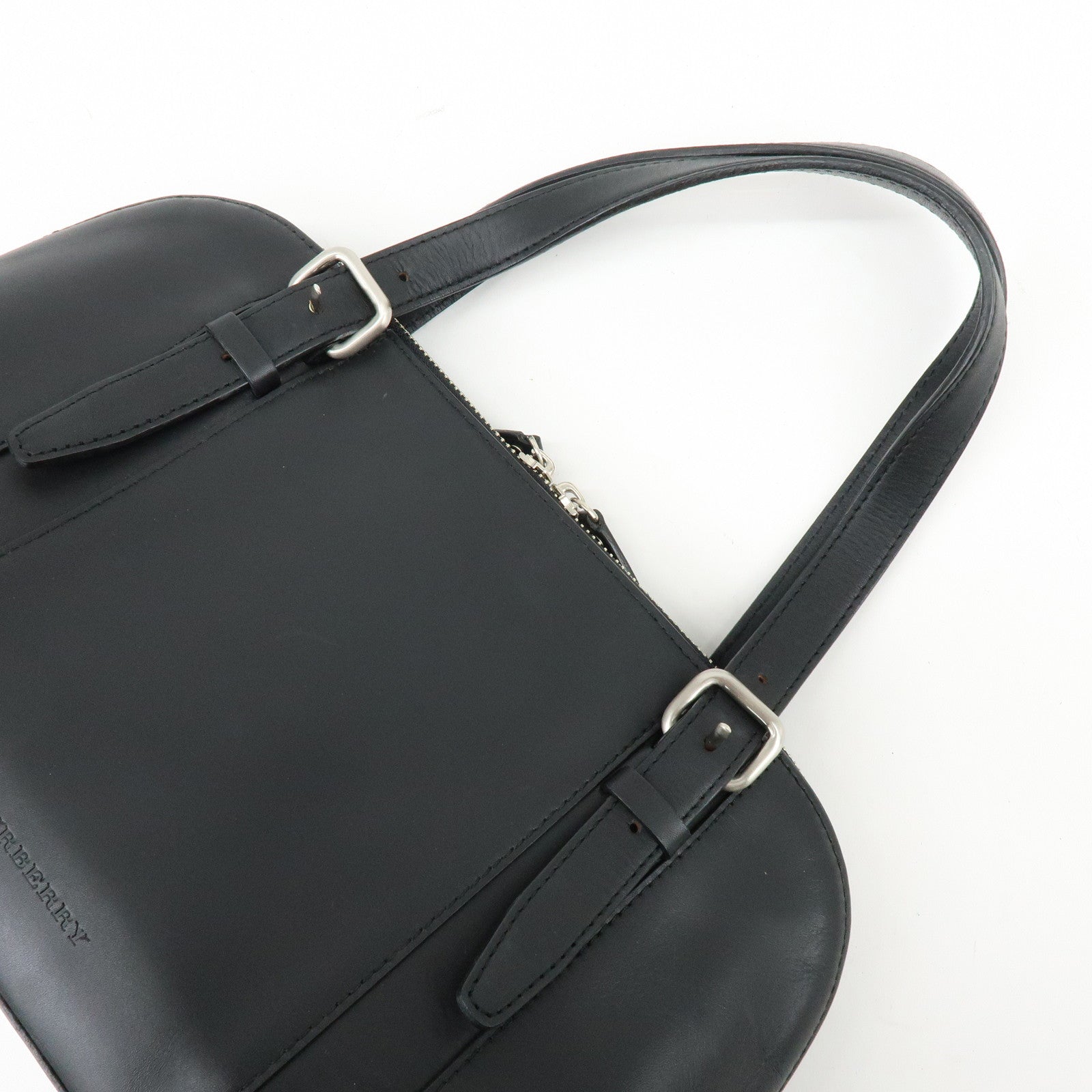 BURBERRY Leather Hand Bag Boston Bag Black