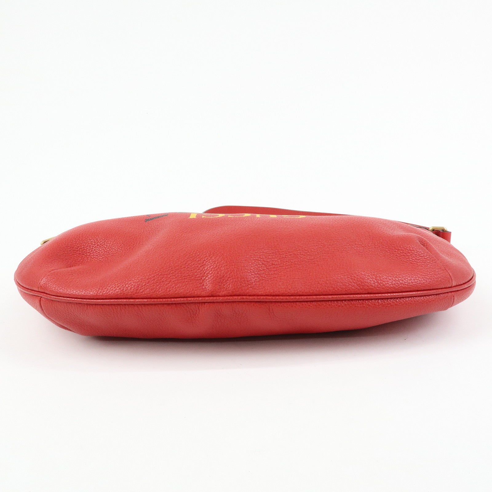 GUCCI Logo Sherry Half Moon Leather Shoulder Bag Red 523588