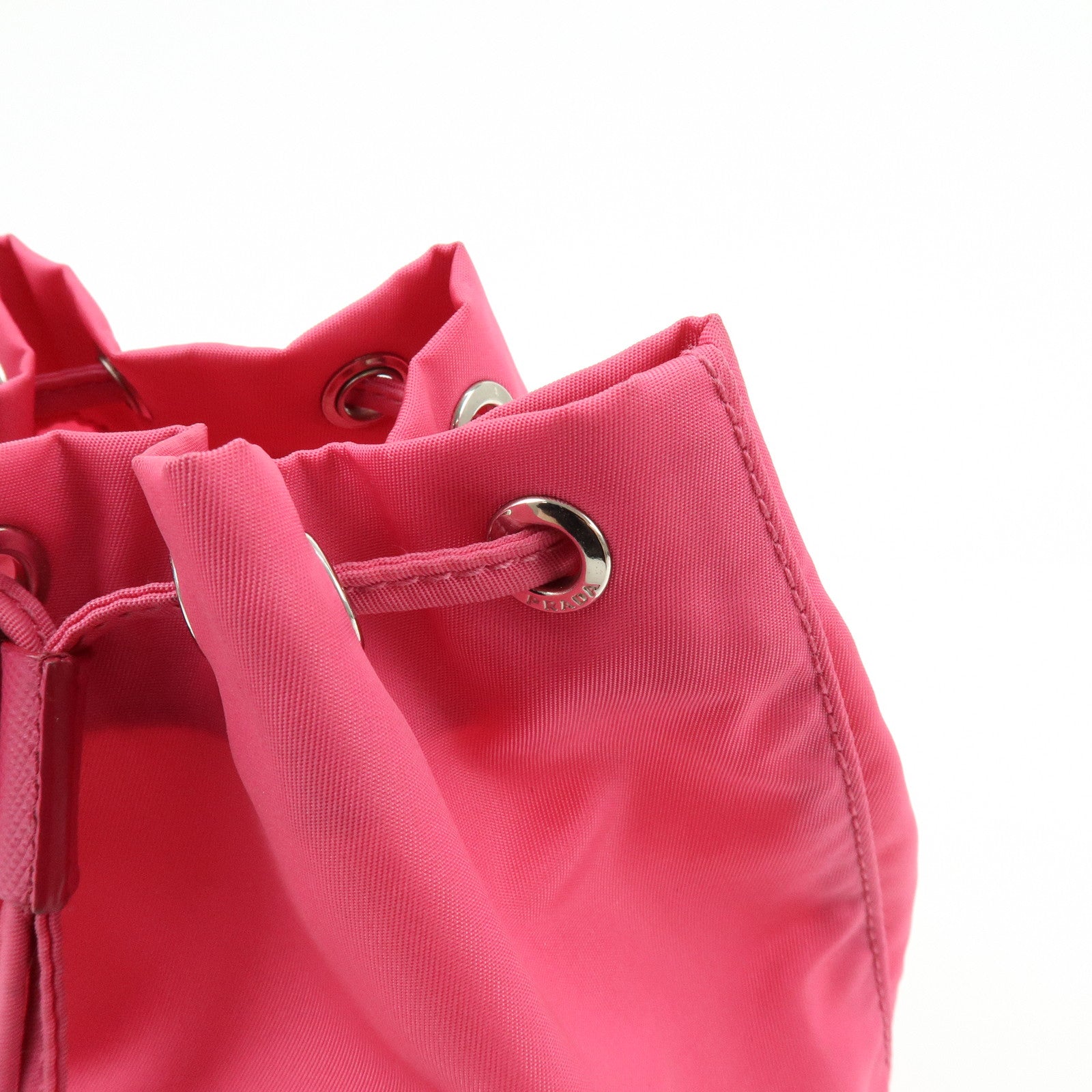 PRADA Triangle Logo Nylon Leather Drawstring Pouch Pink 1N0369