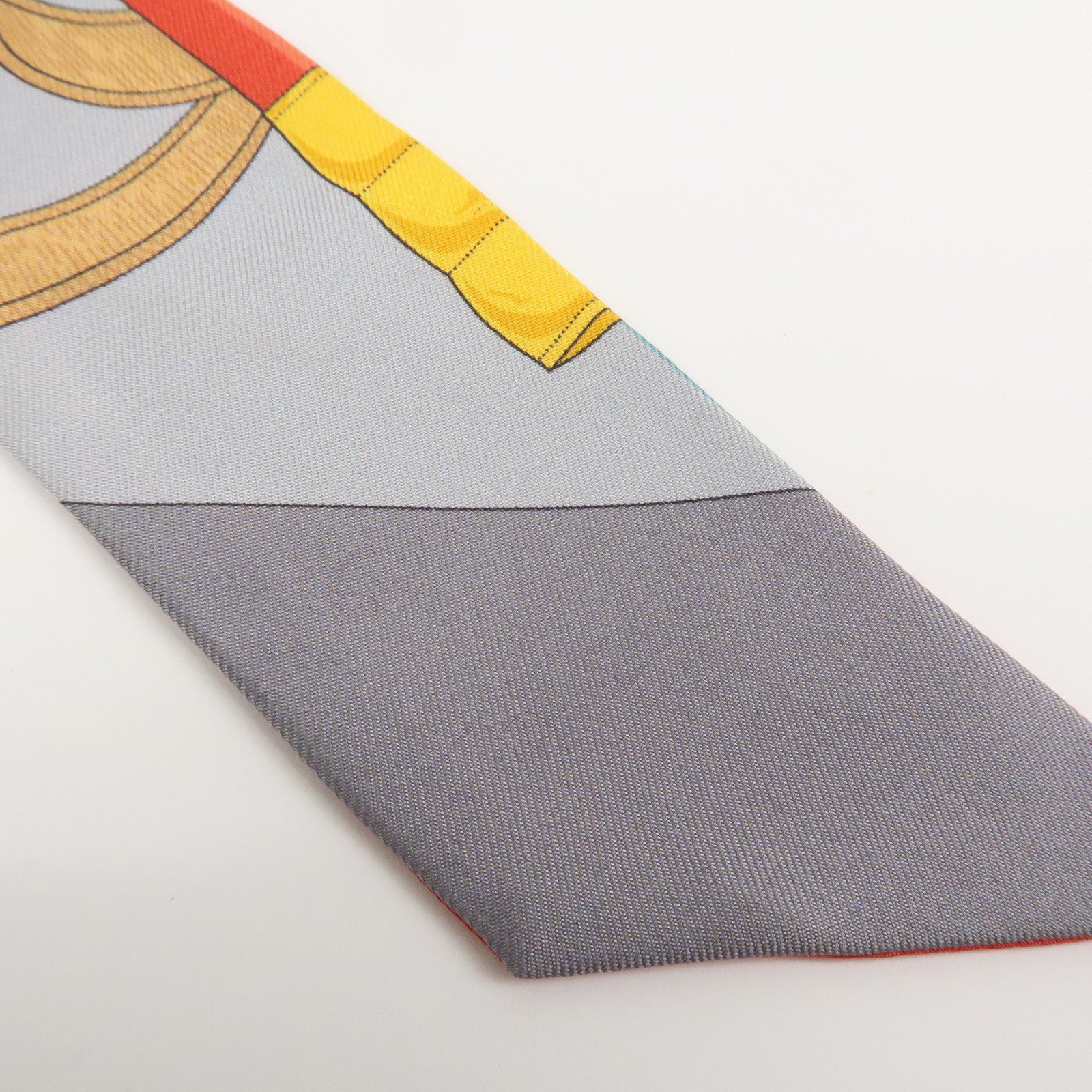 HERMES Twilly Silk 100% Scarf Eperon d'or Red Gray