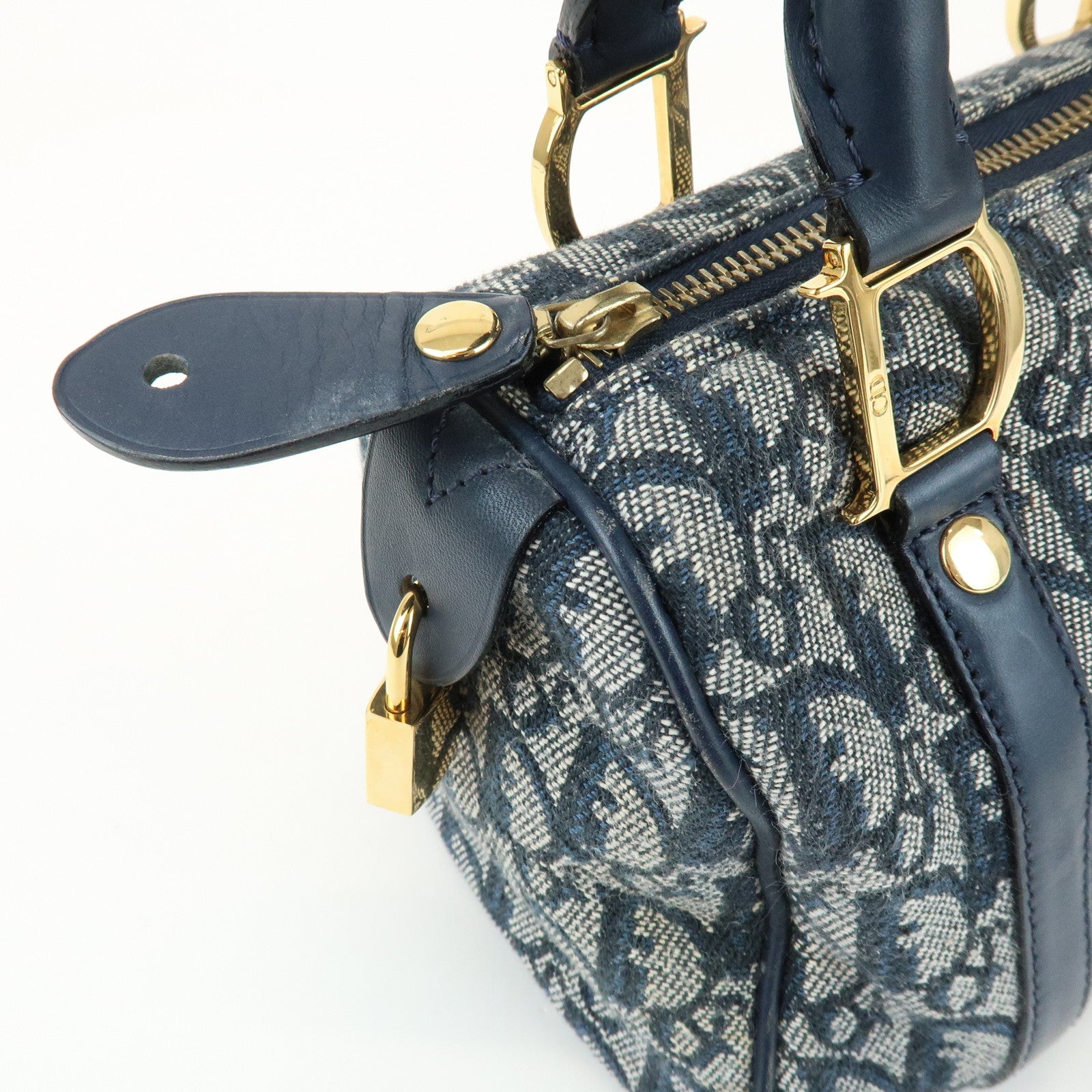 Christian Dior Trotter Canvas Leather Mini Boston Bag Hand Bag Navy