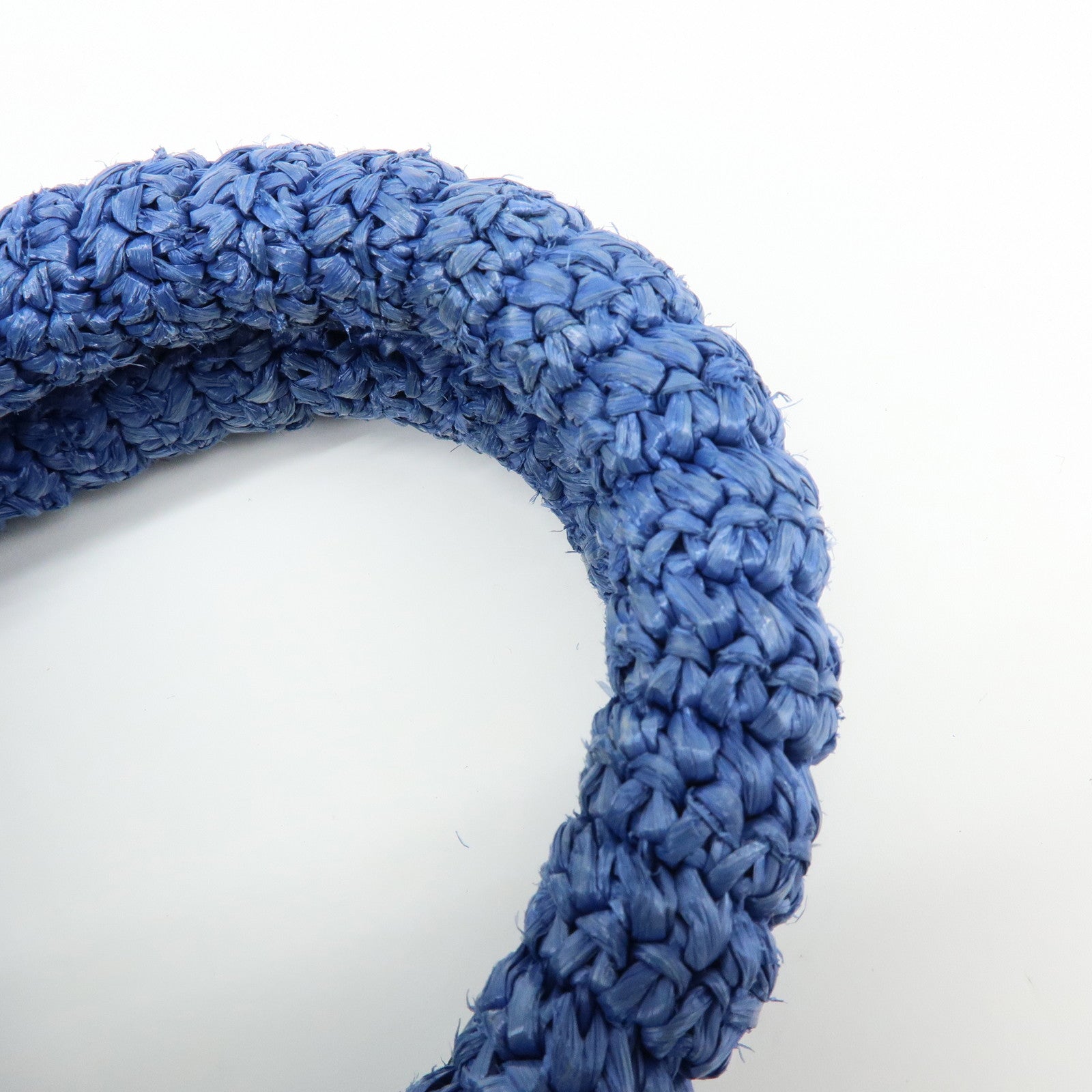 PRADA Triangle Logo Raffia 2Way Hand Bag Shoulder Bag Blue 1BG175