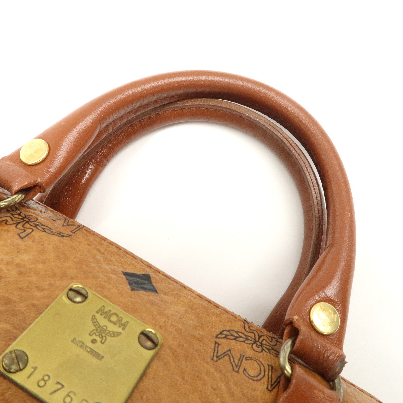 MCM Visetos Leather 2Way Bag Mini Boston Bag Shoulder Bag Brown
