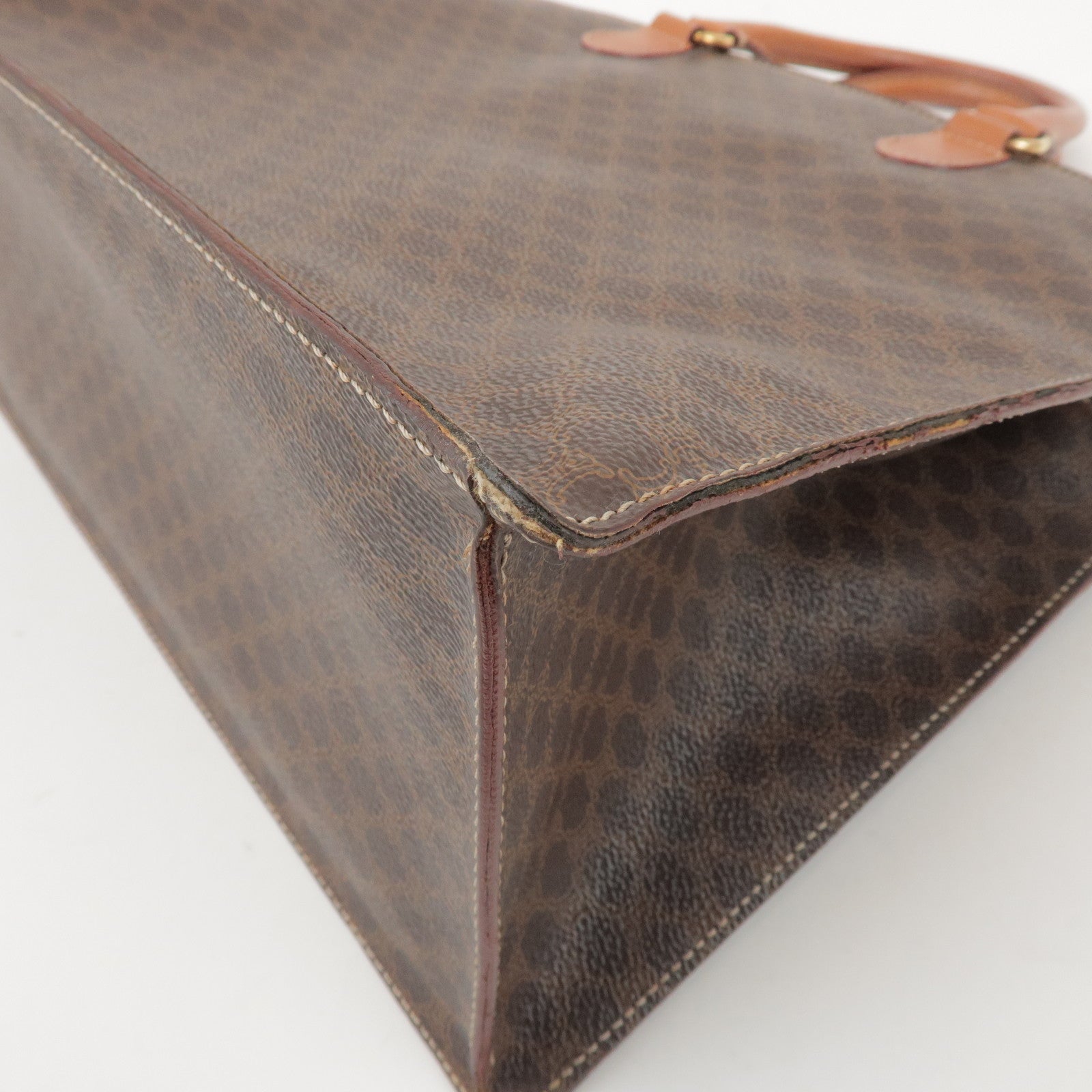 CELINE Macadam PVC Coated Canvas Leather Hand Bag Tote Bag Brown