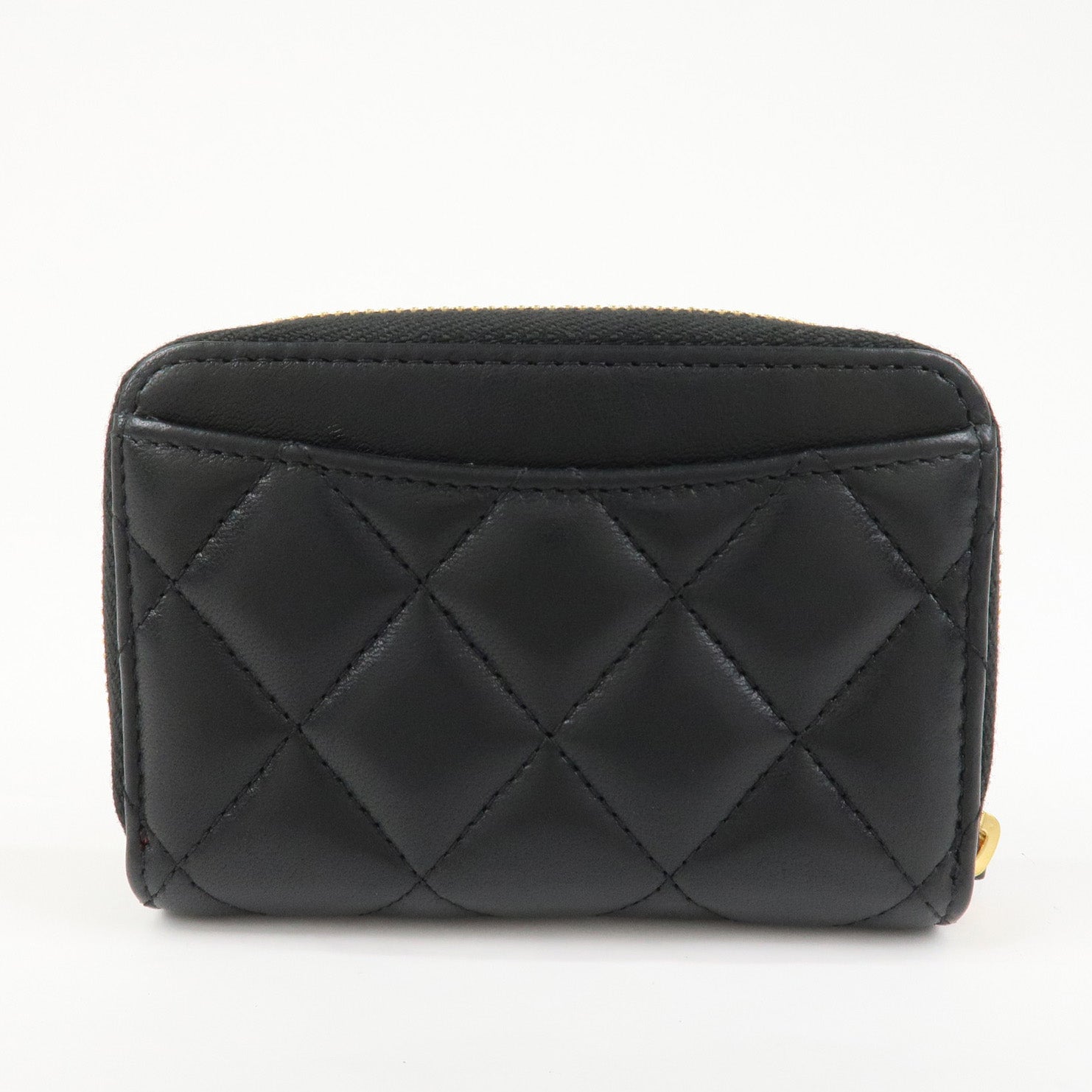 CHANEL Matelasse Lamb skin Classic Zippy Coin Case Black AP0216