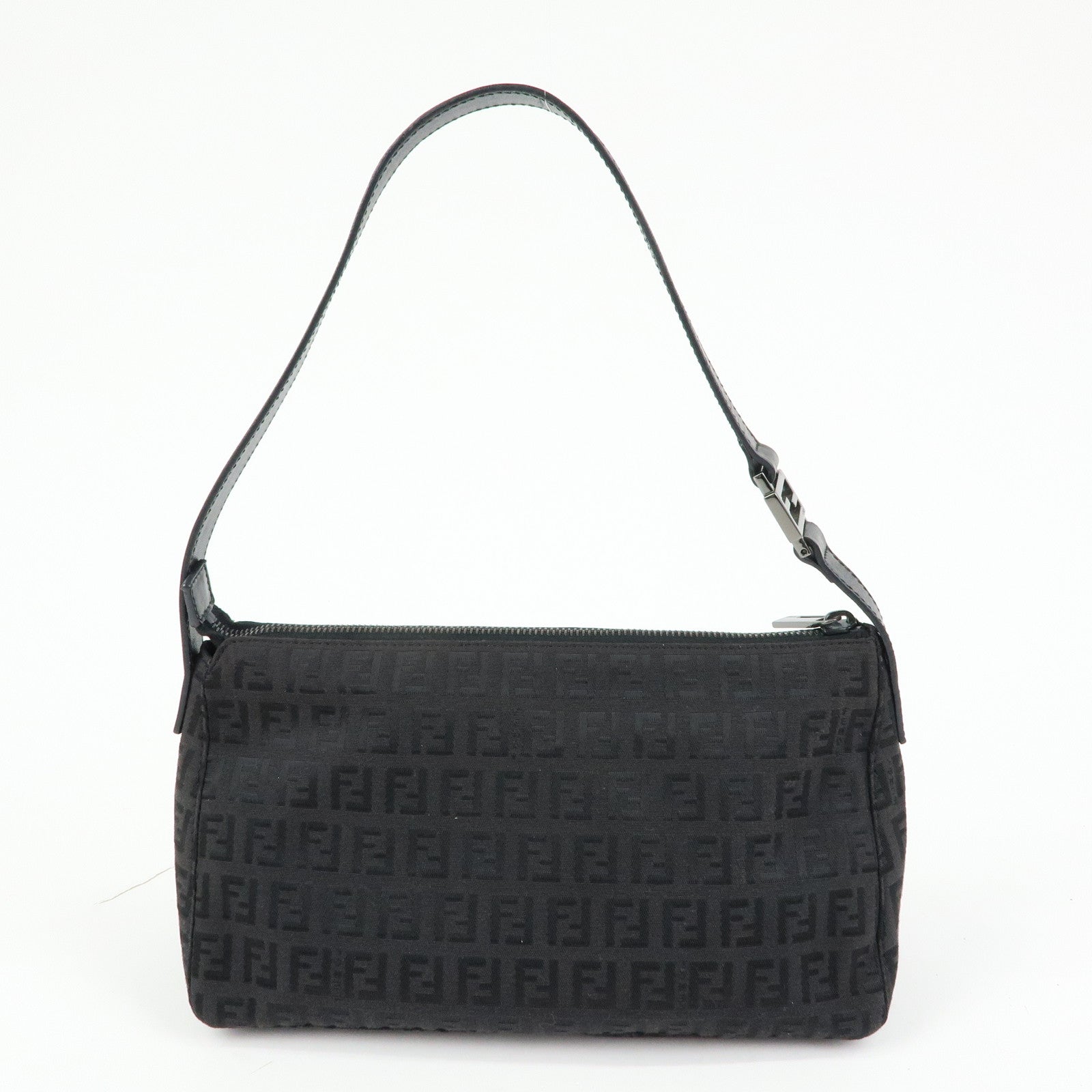 FENDI Zucchino Canvas Leather Hand Bag Dark Brown 8BR144