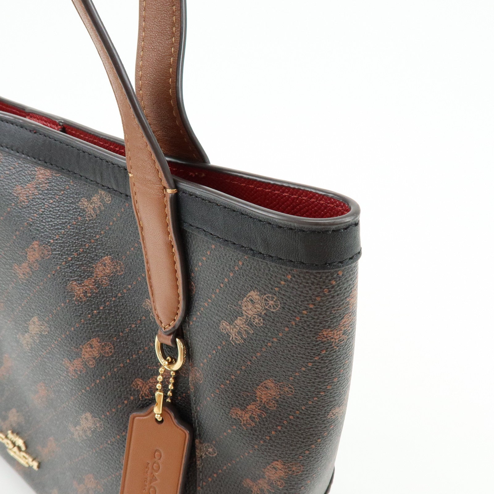 COACH PVC Leather Tote Bag Hand Bag Shoulder Bag Black Camel