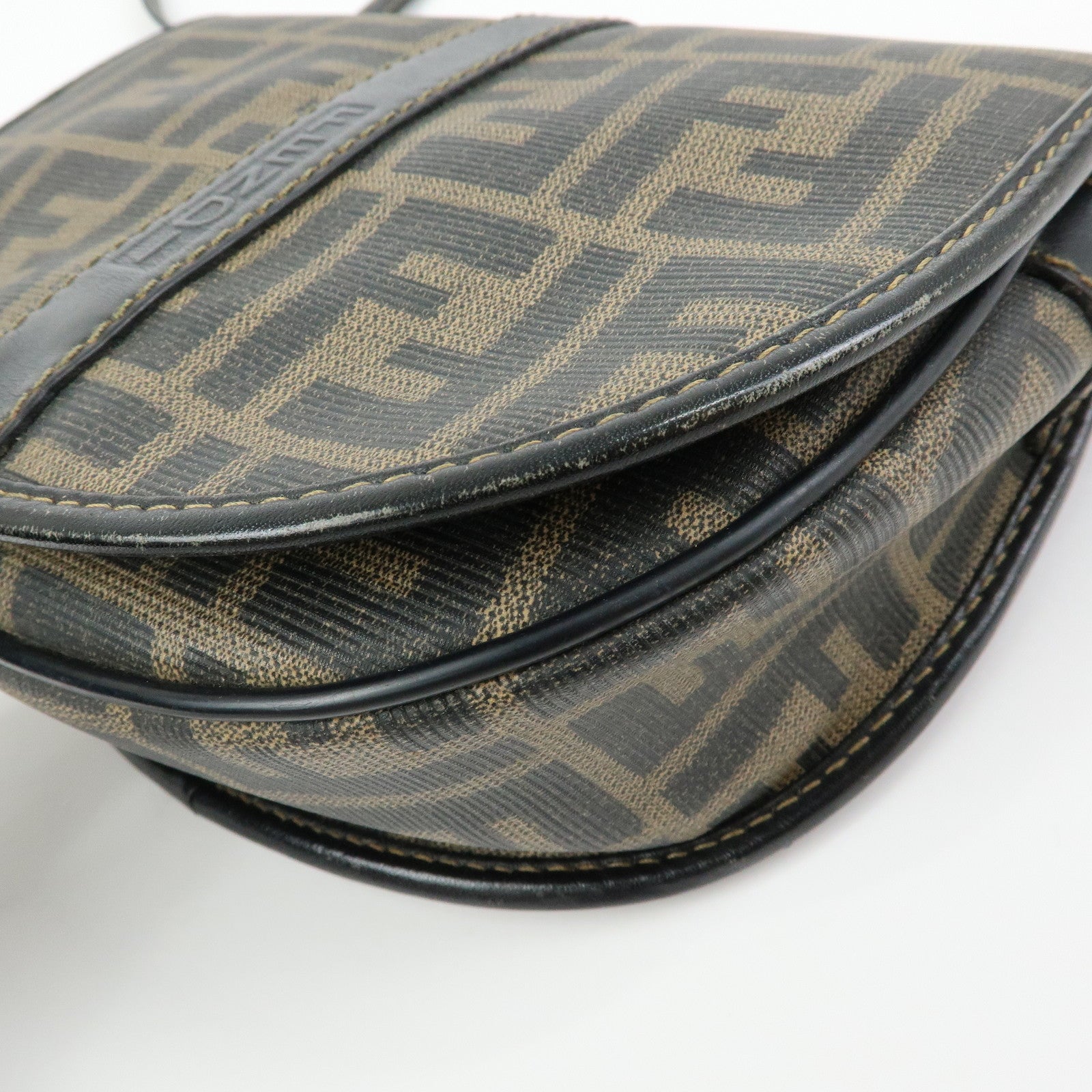 FENDI Zucca PVC Leather Canvas Shoulder Bag Brown Black