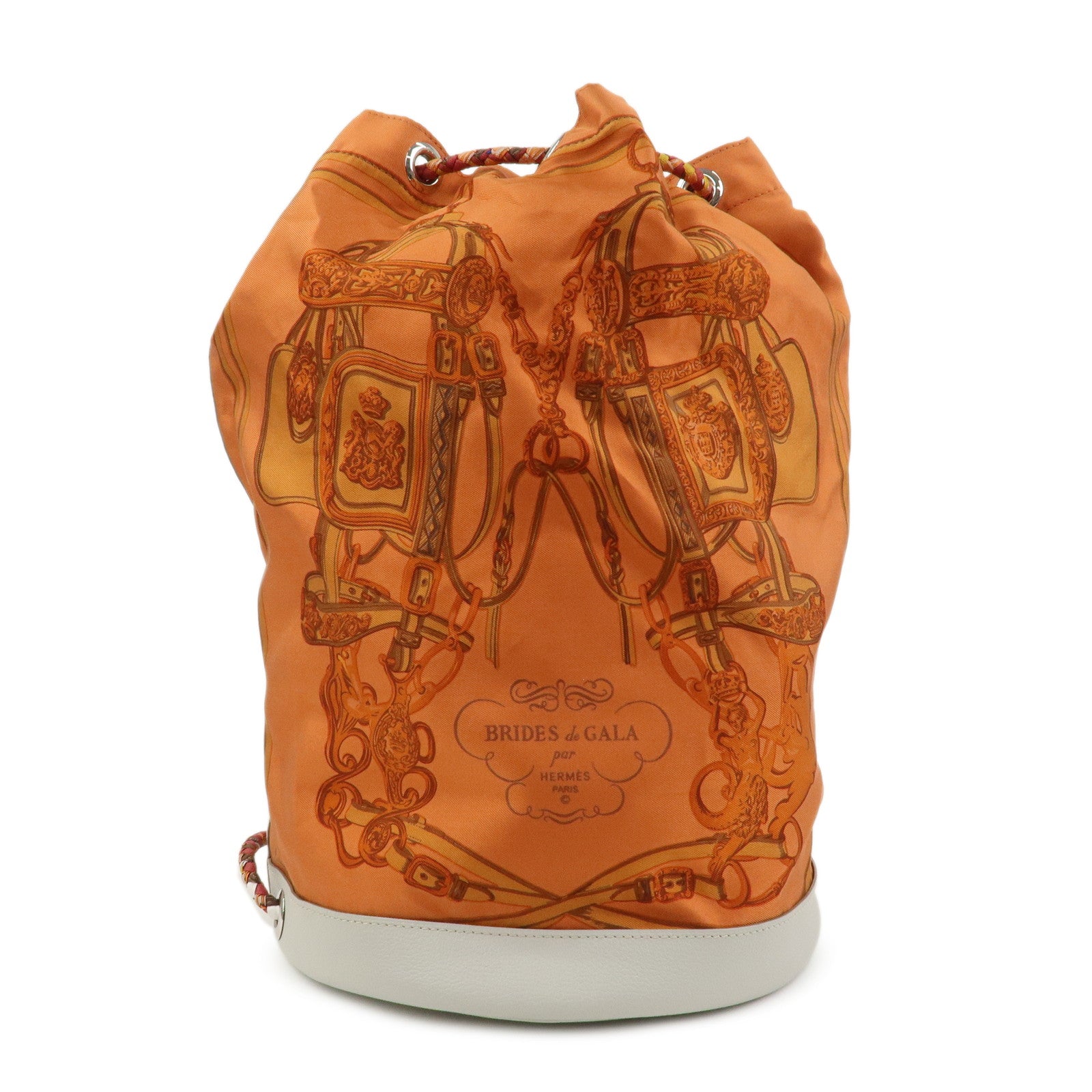 HERMES Soie Cool 22 Silk Leather Shoulder Bag Backpack Orange