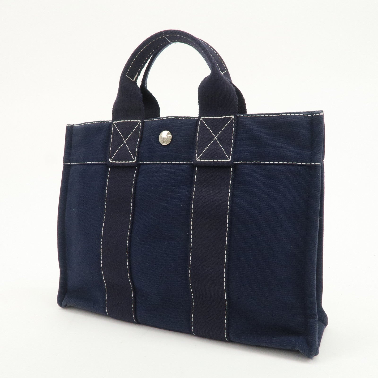 HERMES Deauville PM Cotton Tote Bag Hand Bag Navy