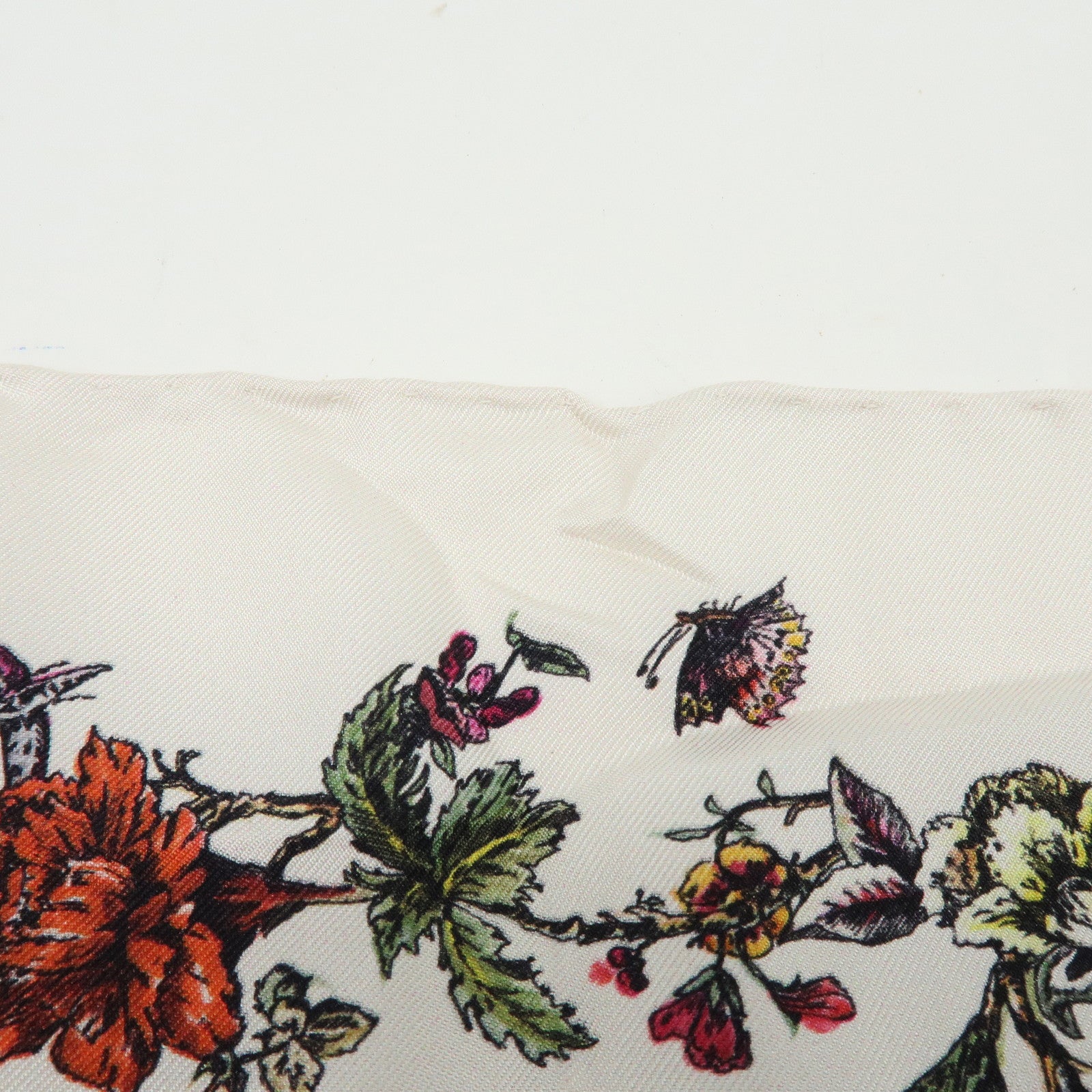 Christian Dior Flower Motif Silk 100% Scarf Ivory Multicolor