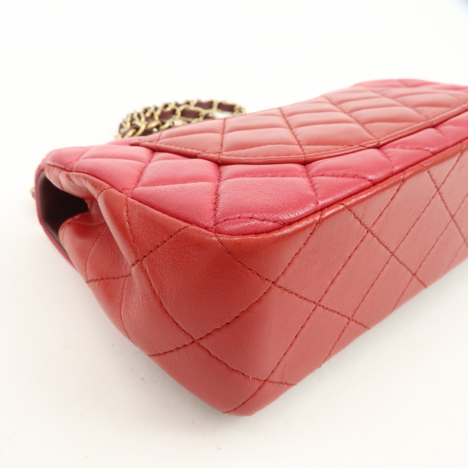 CHANEL Mini Matelasse Lamb Skin Chain Shoulder Bag Red A69900