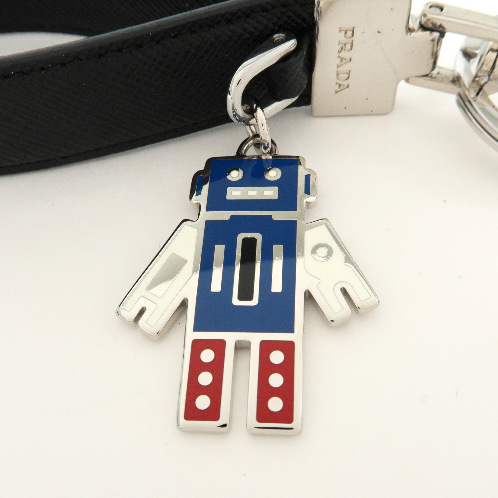 PRADA Safiano Leather Metal Robot Bag Charm Key Charm Black 2PP040