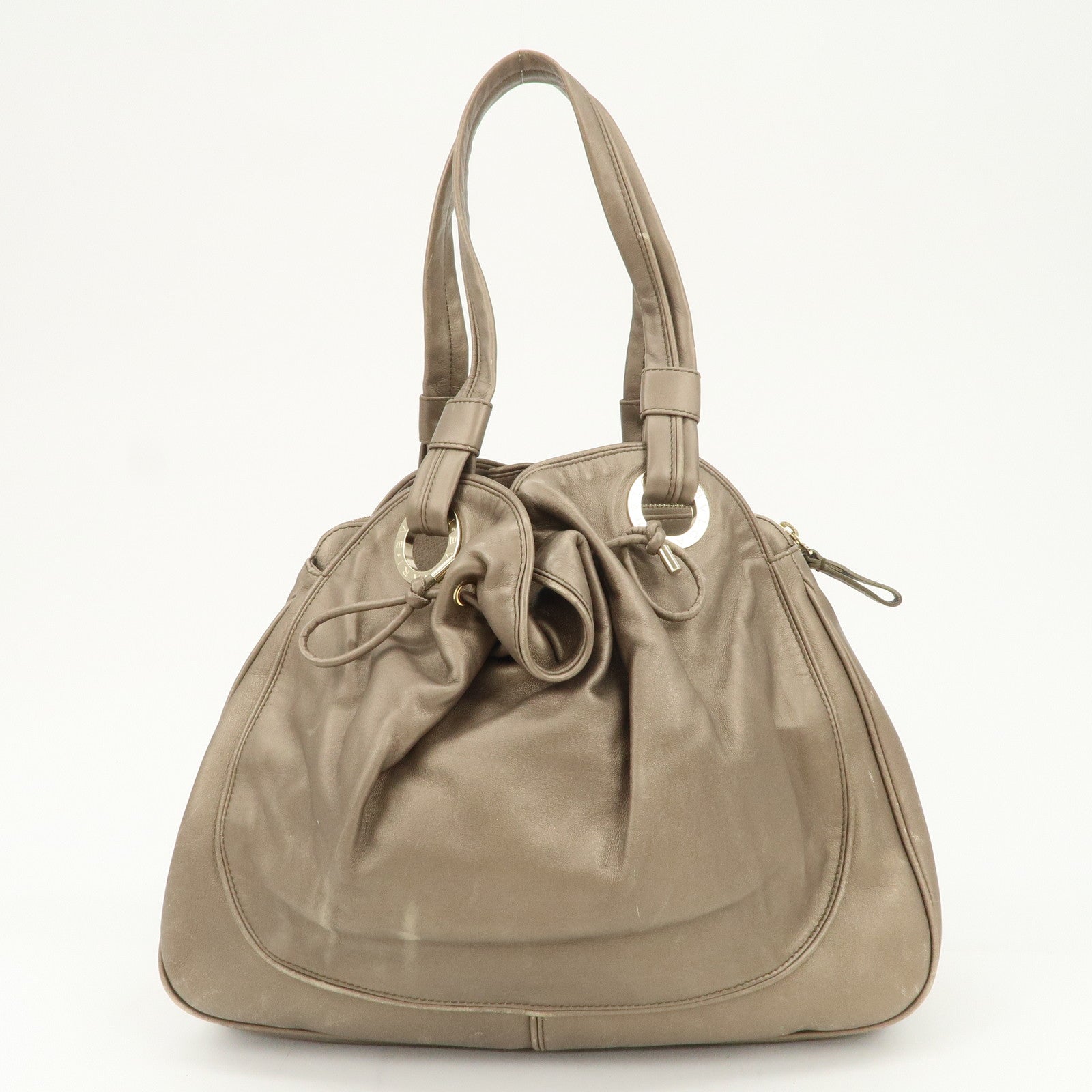BVLGARI Logo Leather Hand Bag Shoulder Bag Bronze