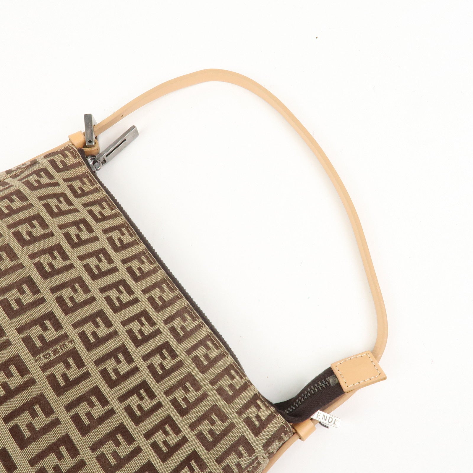 FENDI Zucchino Canvas Leather Shoulder Bag Hand Bag Brown 8BR156