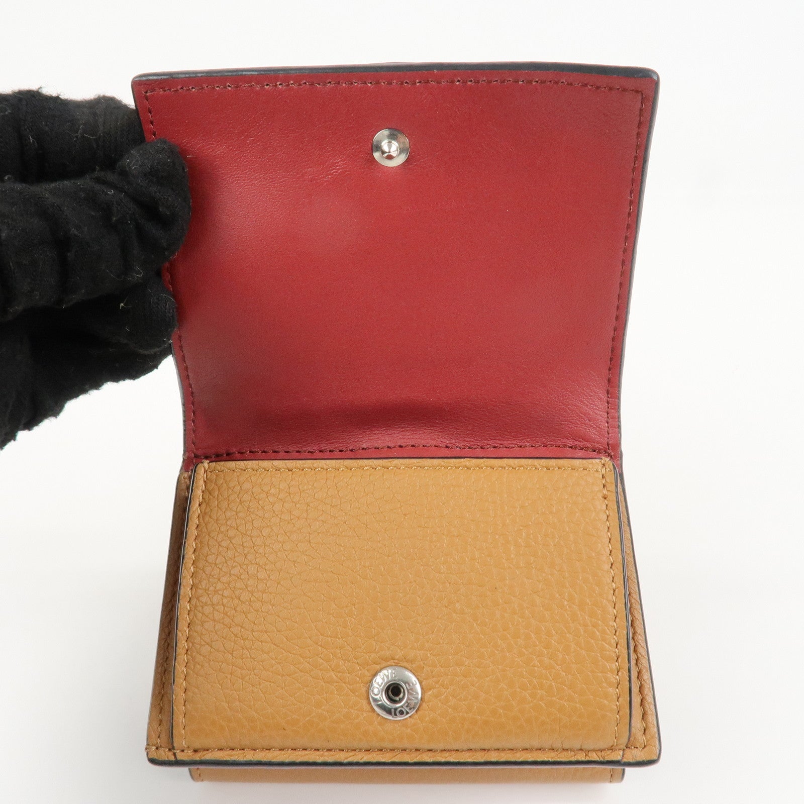 LOEWE Leather Tri-fold Compact Wallet Brown Used