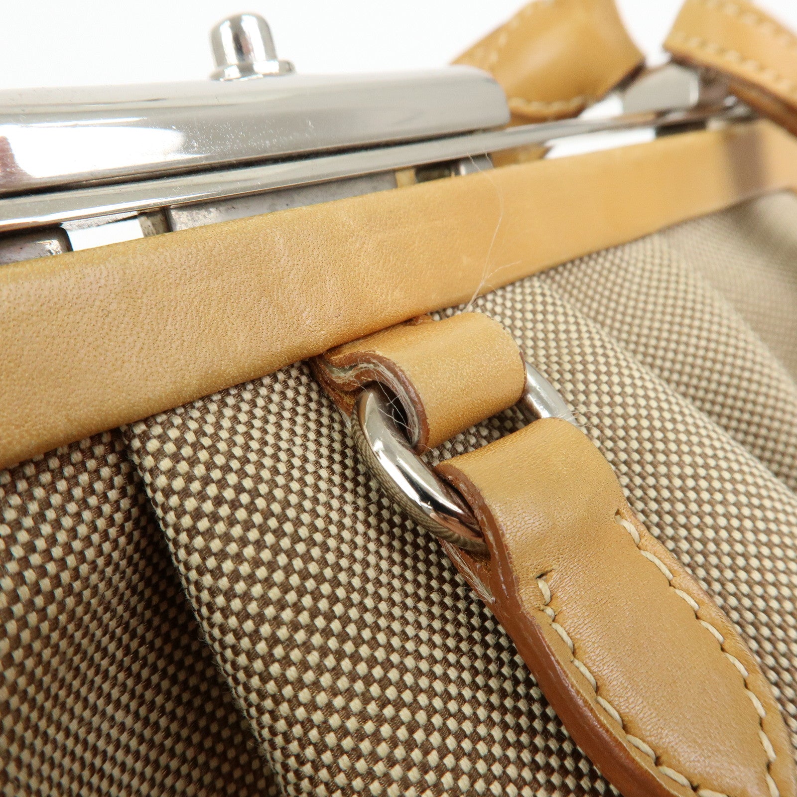 PRADA Logo Jacquard Leather Shoulder Bag Light Brown BR3481