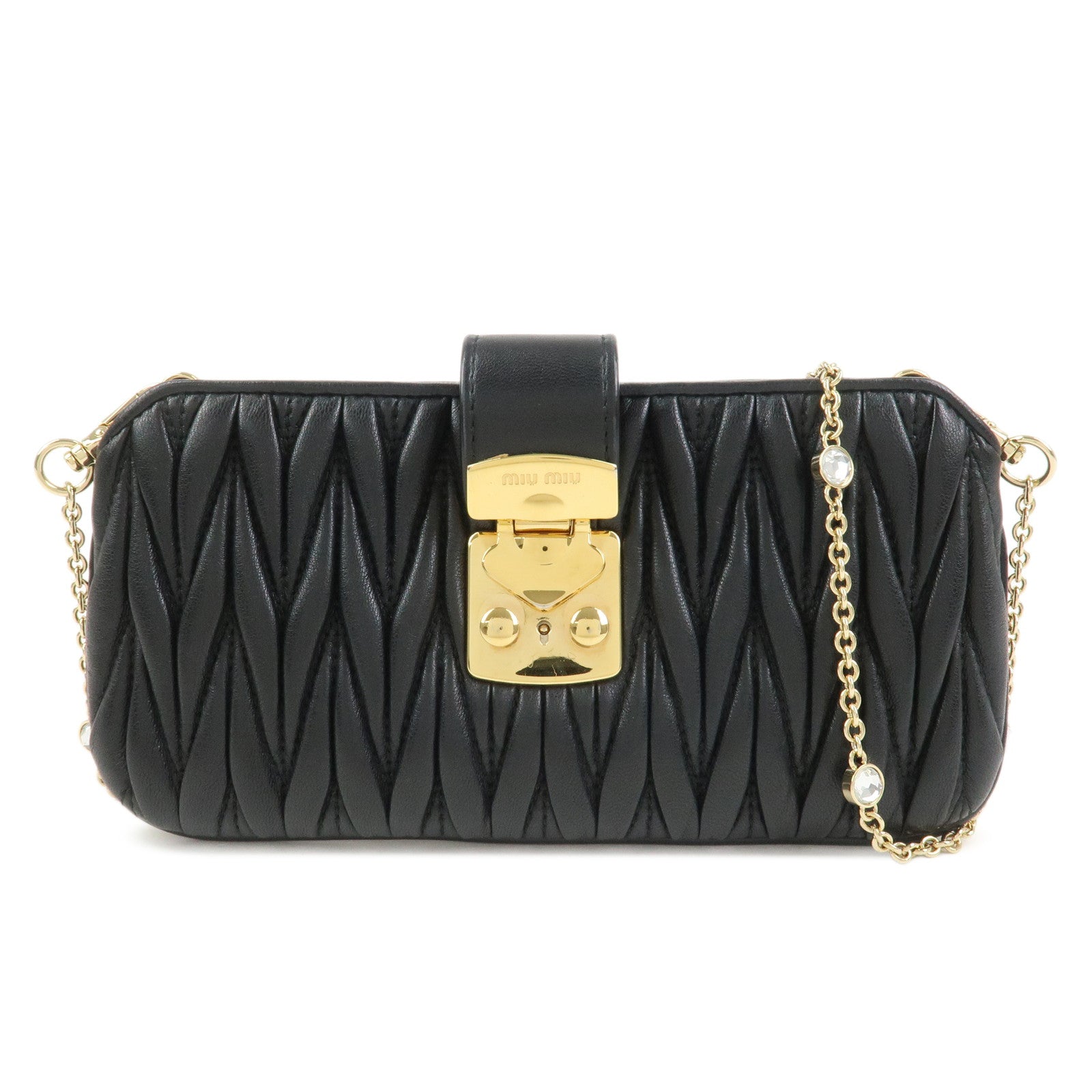 MIU MIU Matelasse Nappa Leather Chain Shoulder Bag Phone Case Black