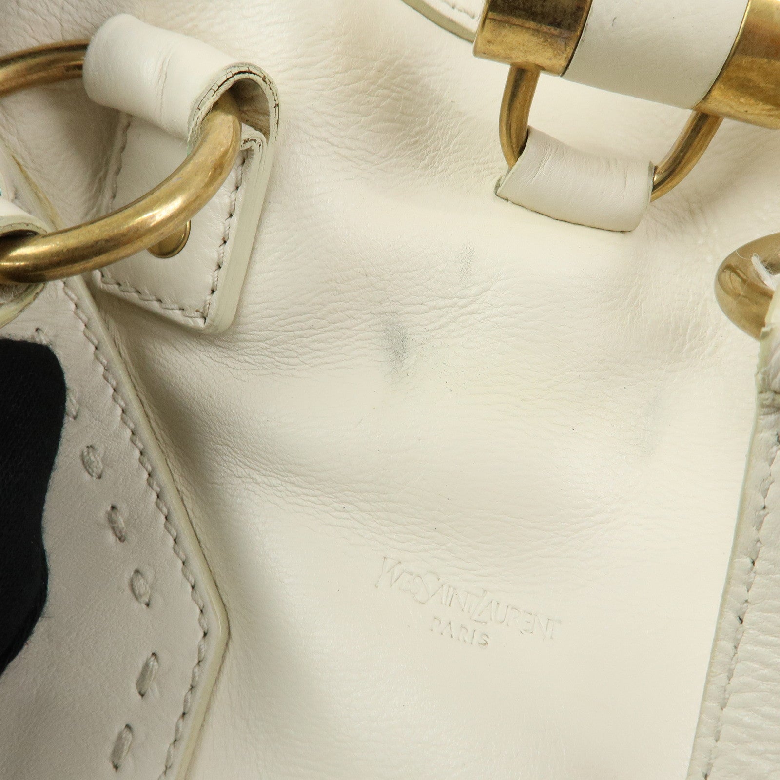 SAINT LAURENT PARIS Muse Y Line Leather Hand Bag Ivory 156465