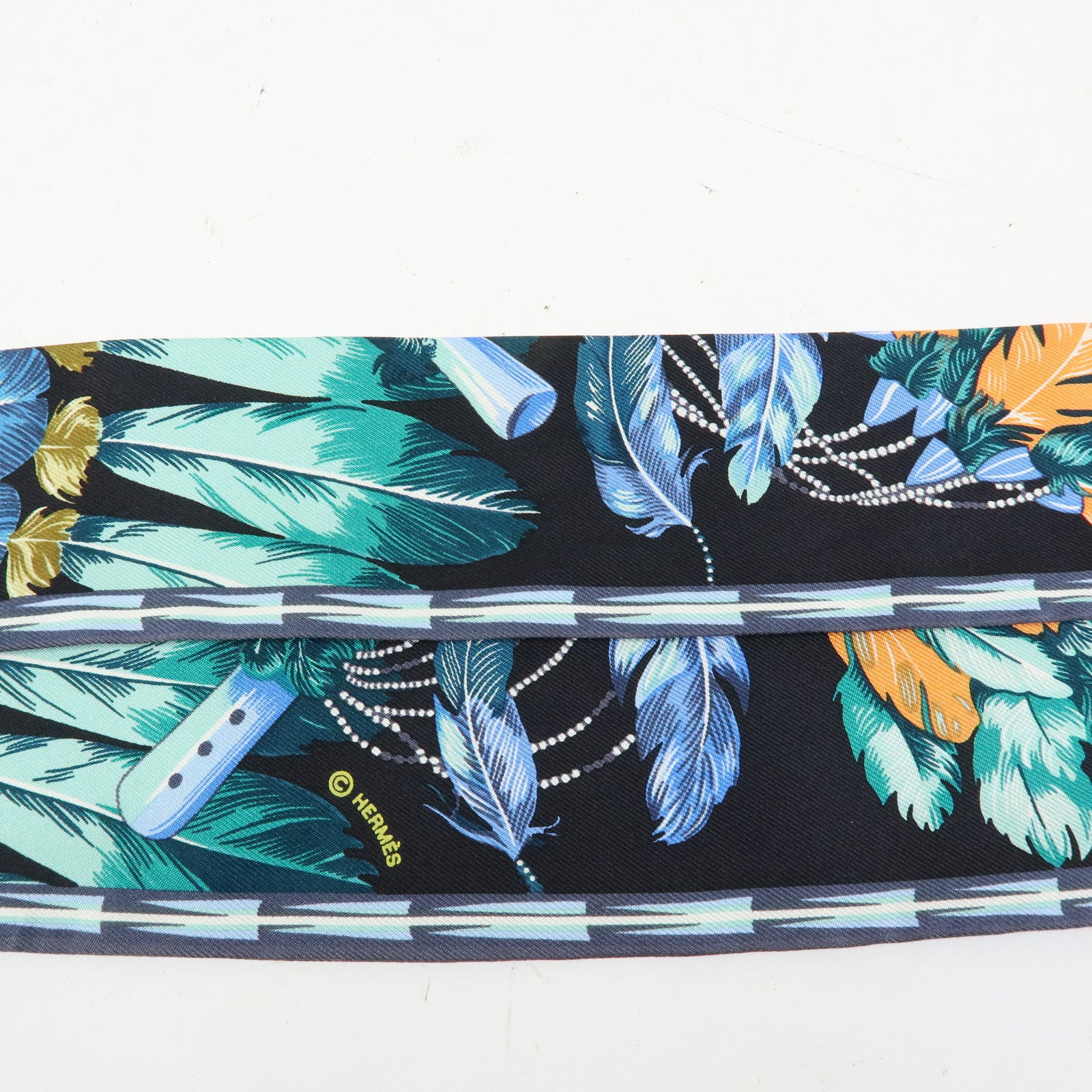HERMES Silk 100% Twilly Scarf Brazil Black Blue