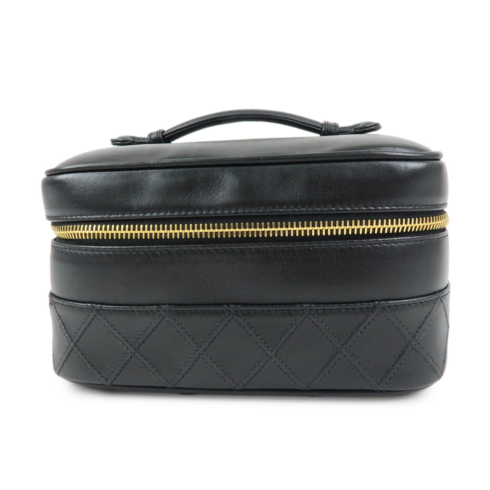 CHANEL Bicolore Lamb Skin Vanity Bag Cosmetic Pouch Black A01618
